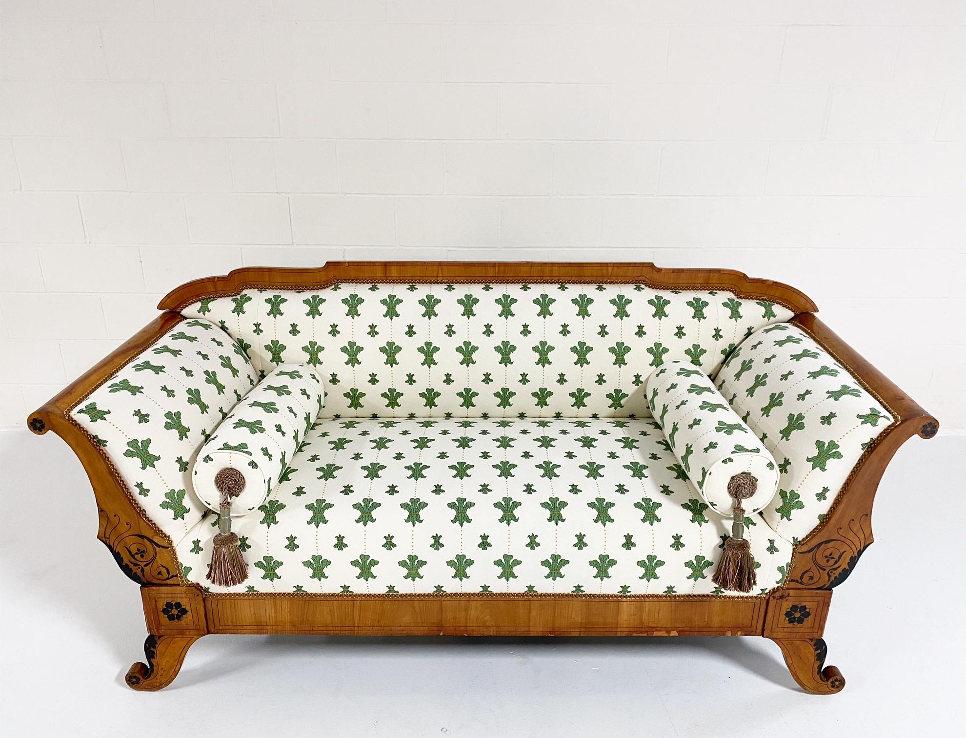 19th Century Biedermeier Ebonized Walnut Sofa in Beata Heuman Florentine Flowers For Sale 4