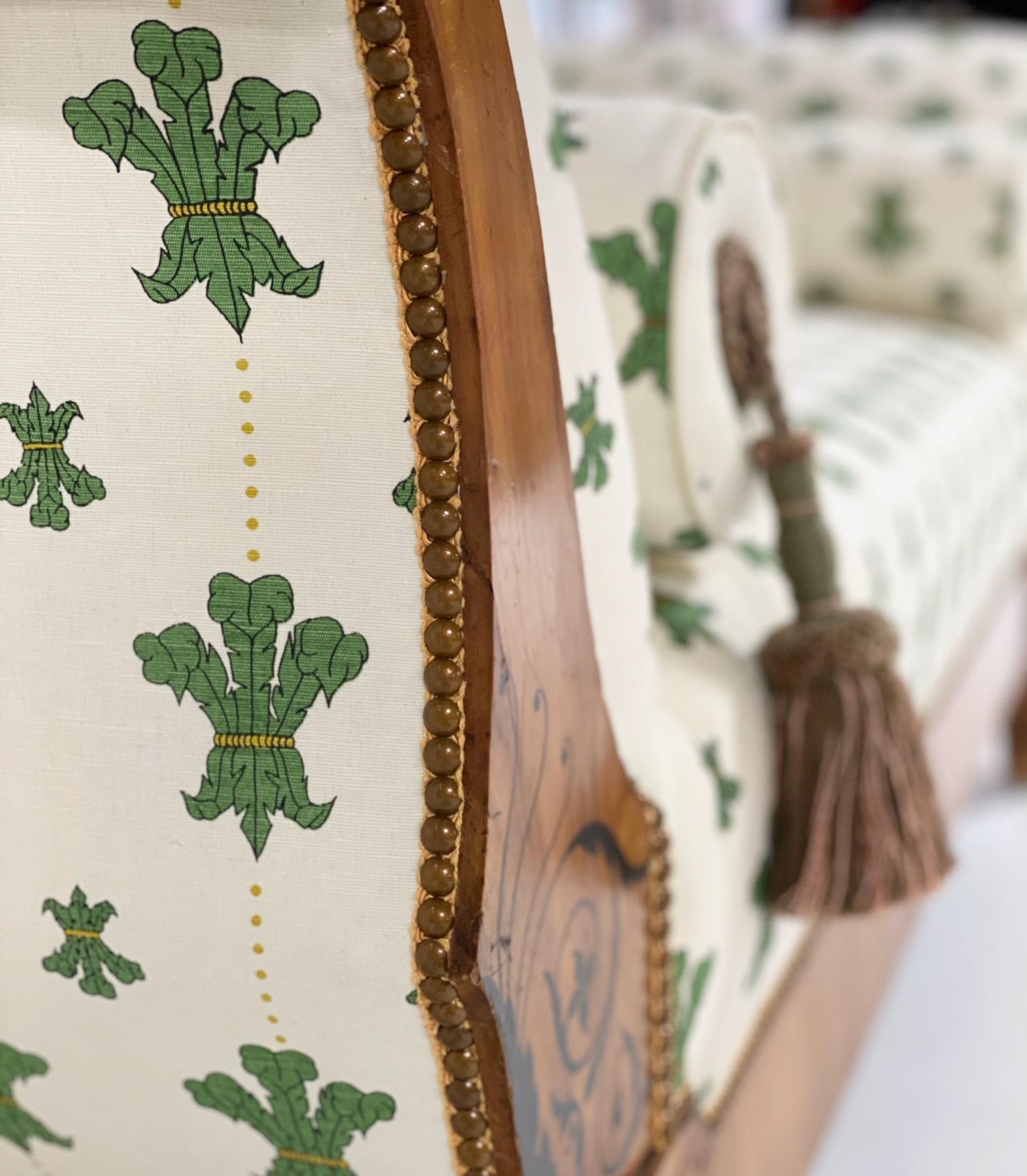 19th Century Biedermeier Ebonized Walnut Sofa in Beata Heuman Florentine Flowers For Sale 5