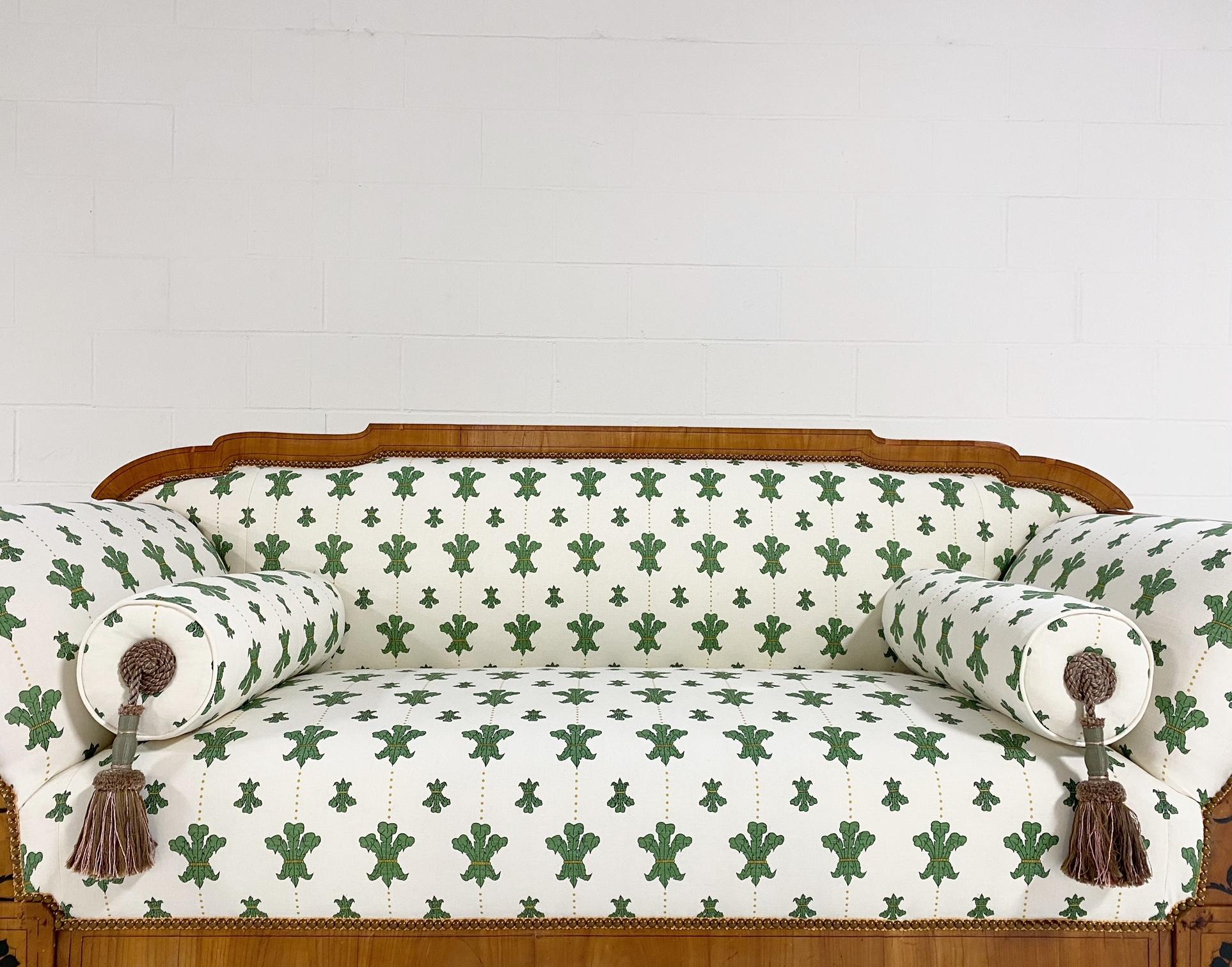 19th Century Biedermeier Ebonized Walnut Sofa in Beata Heuman Florentine Flowers For Sale 7