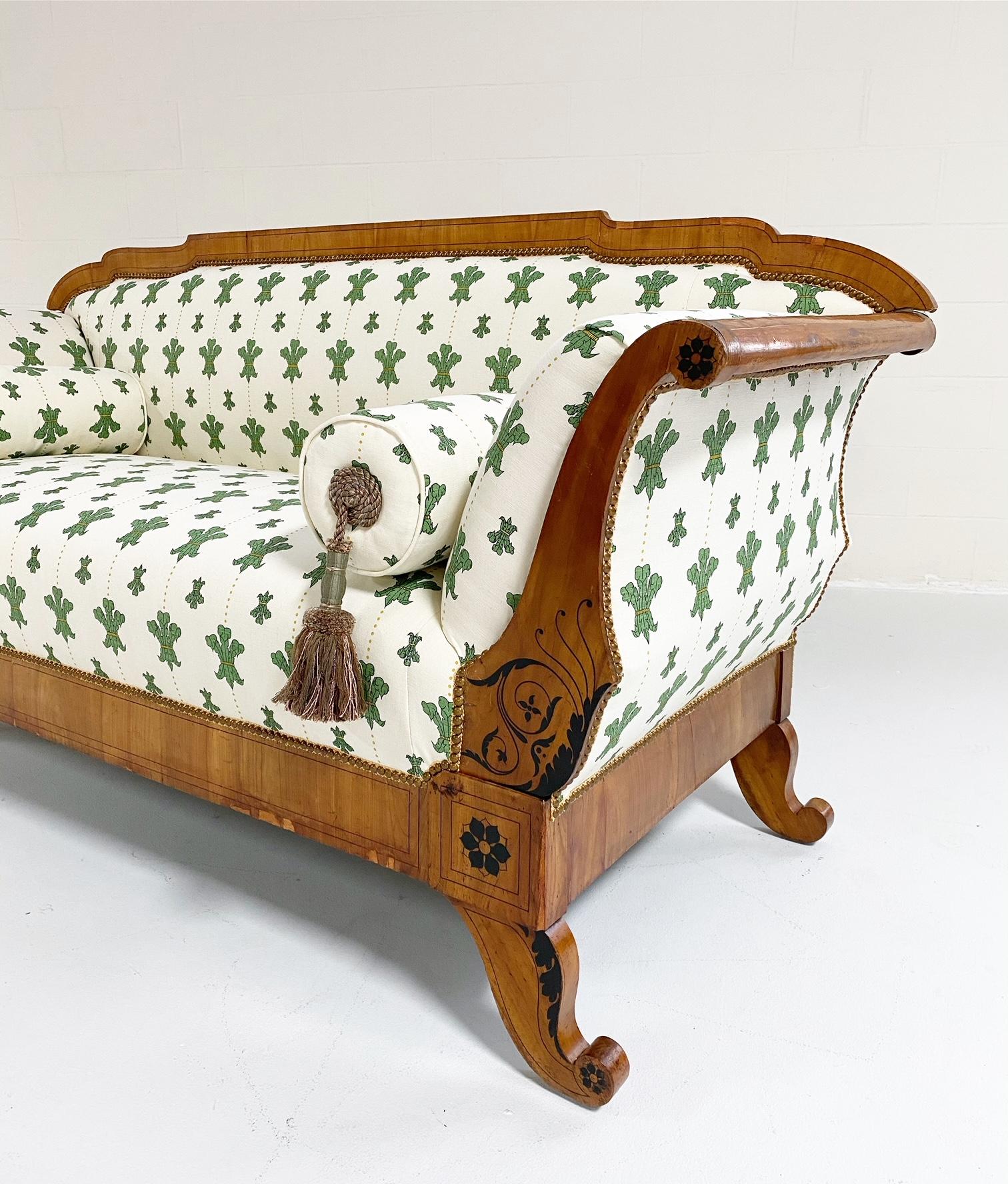 19th Century Biedermeier Ebonized Walnut Sofa in Beata Heuman Florentine Flowers For Sale 8