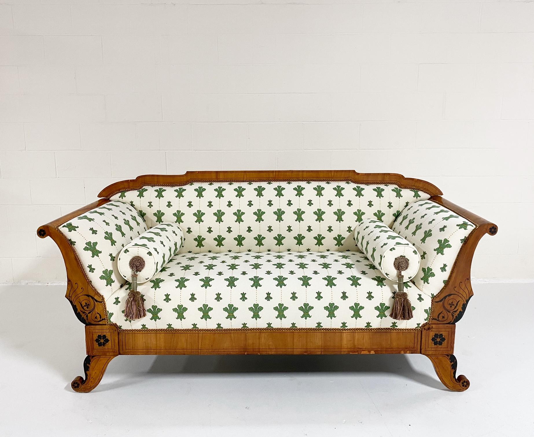 19th Century Biedermeier Ebonized Walnut Sofa in Beata Heuman Florentine Flowers For Sale 9