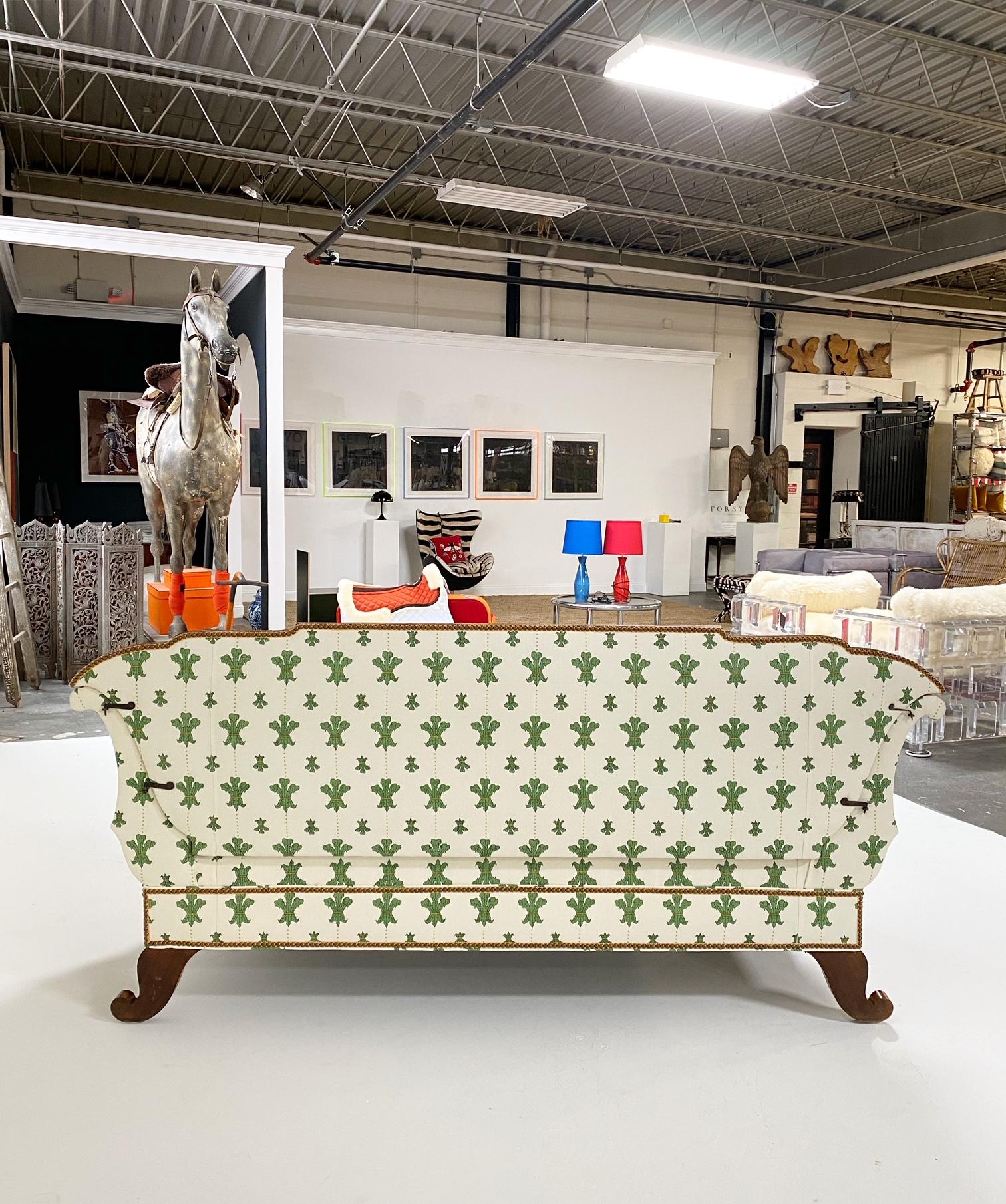 19th Century Biedermeier Ebonized Walnut Sofa in Beata Heuman Florentine Flowers For Sale 1