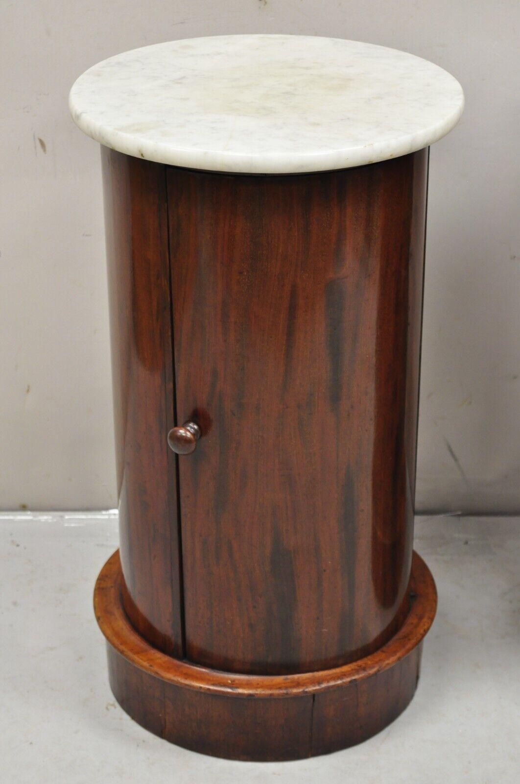 19th C Biedermeier Mahogany Marble Top One Door Side Table Cabinet - a Pair In Good Condition In Philadelphia, PA