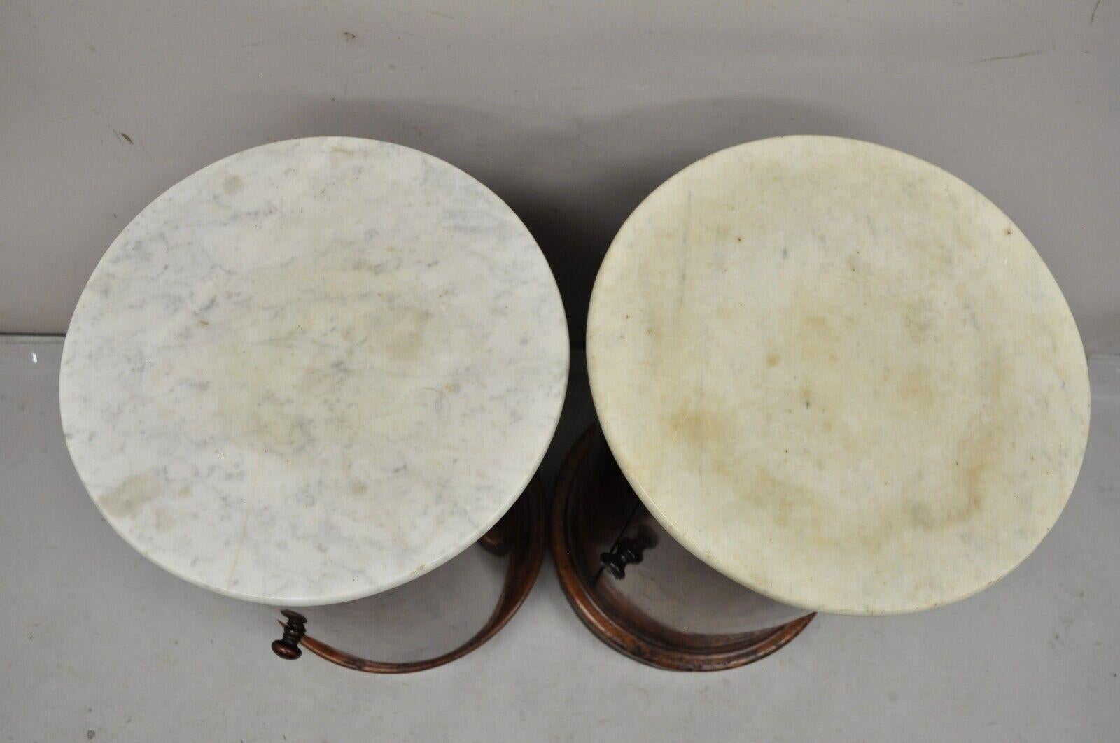 Acajou A.I.C. Biedermeier Mahogany Marble Top One Door Side Table Cabinet - a Pair