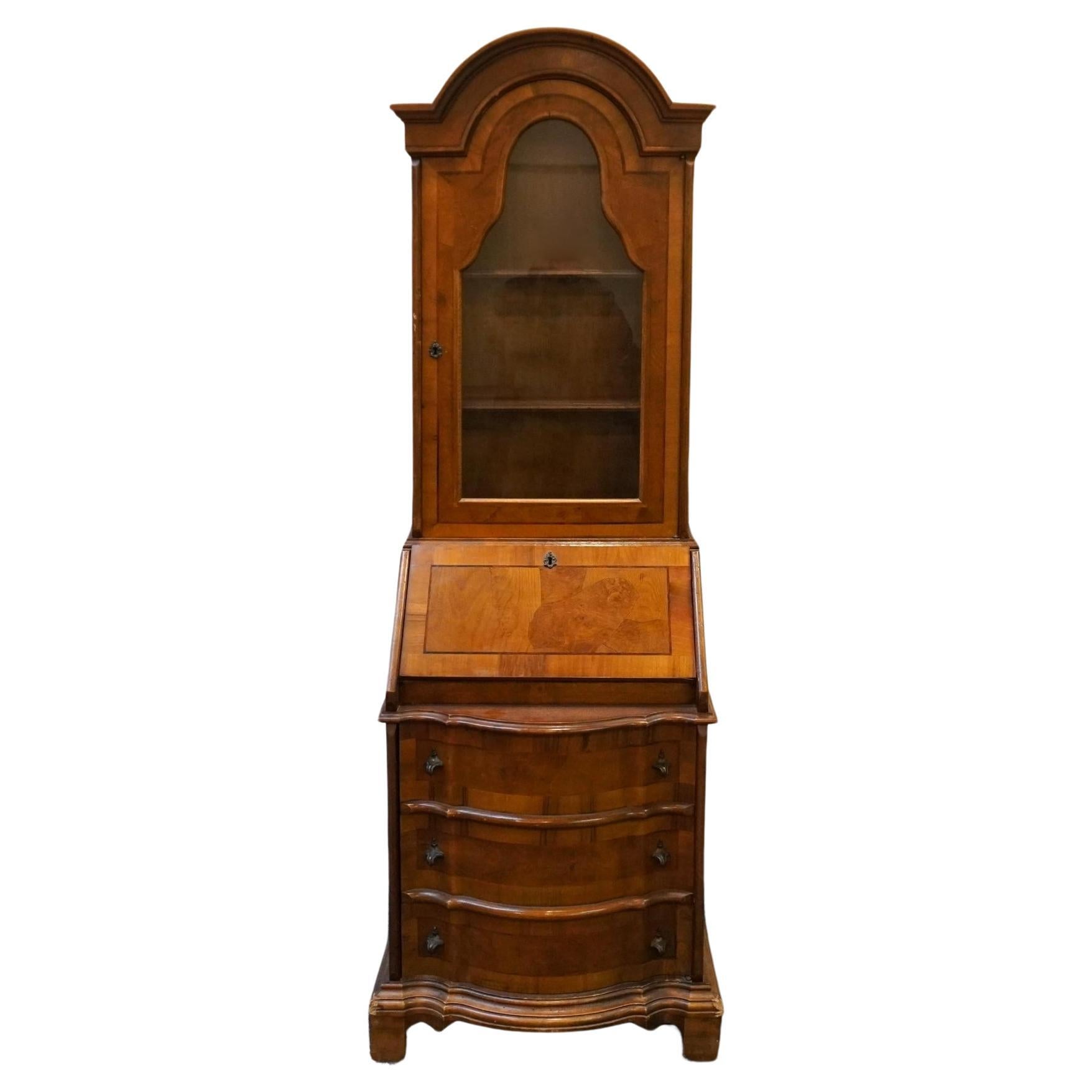 Italian Biedermeier Style Mixed Fruitwood Two-Part Secretary Bookcase Cabinet For Sale 1