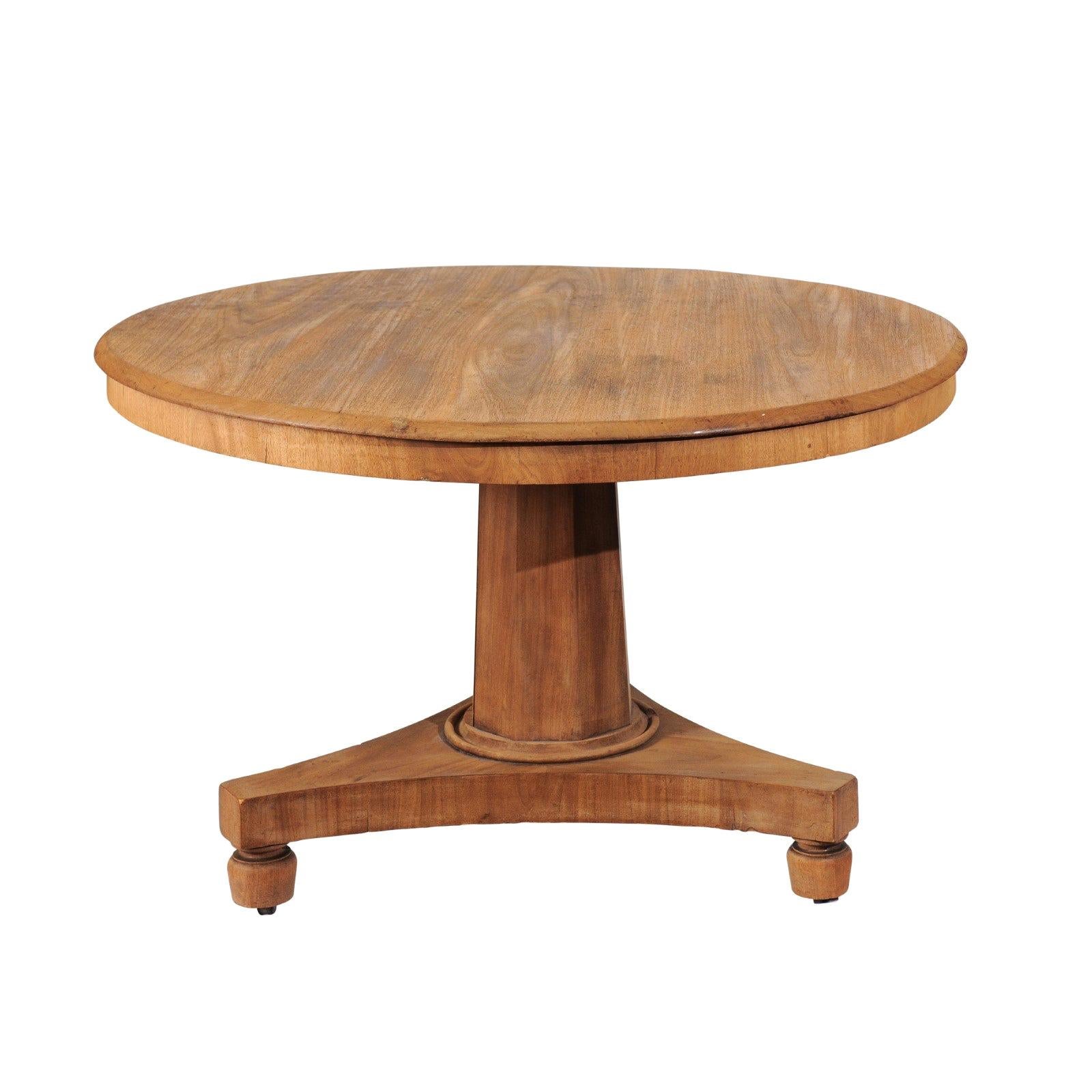 19th Century Biedermeir-Style Round Pedestal Dining Table or Center Table