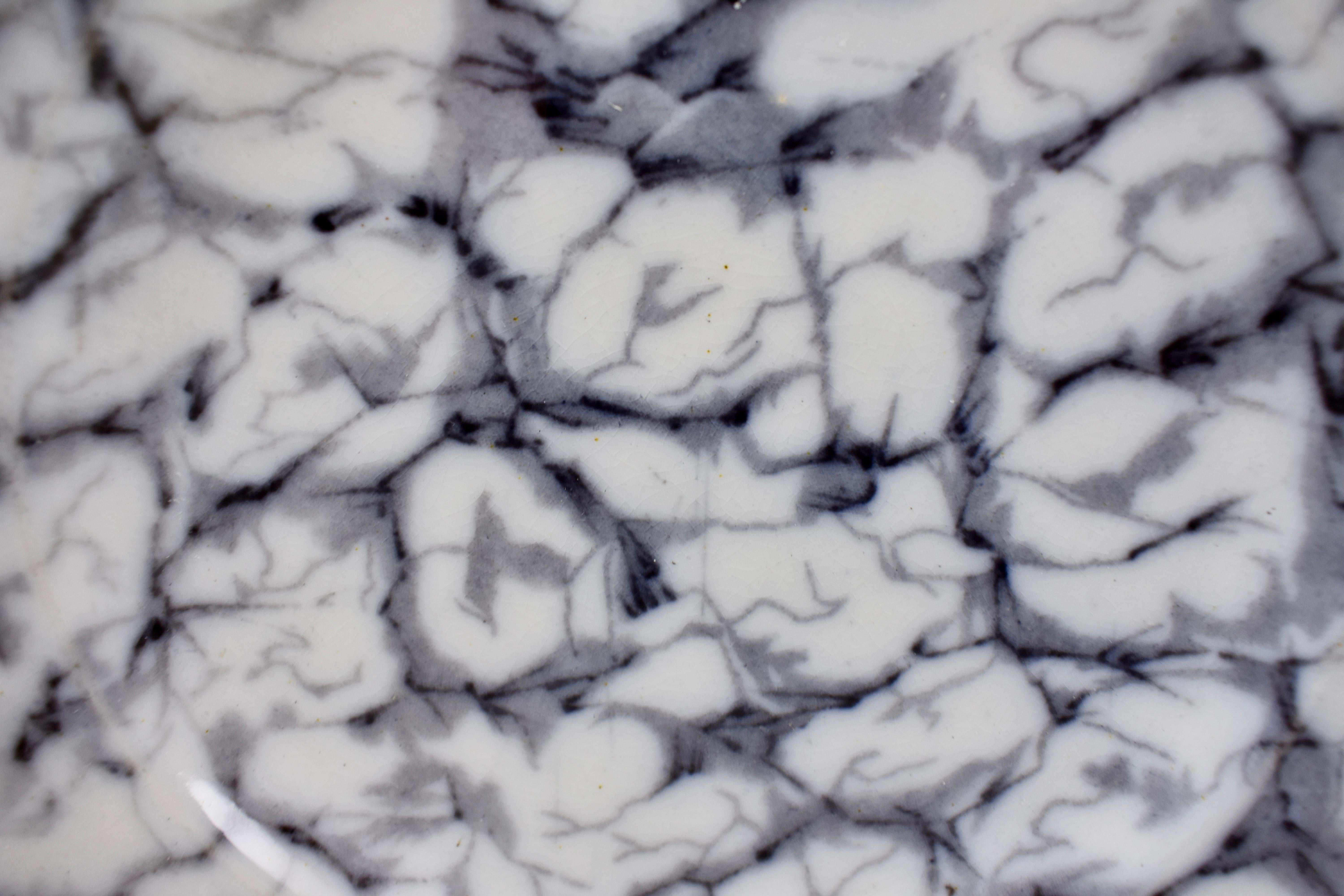 XIXe siècle Assiettes en marbre noir et blanc Transferware ou en pierre de fer à glace craquelée, lot de 4 en vente