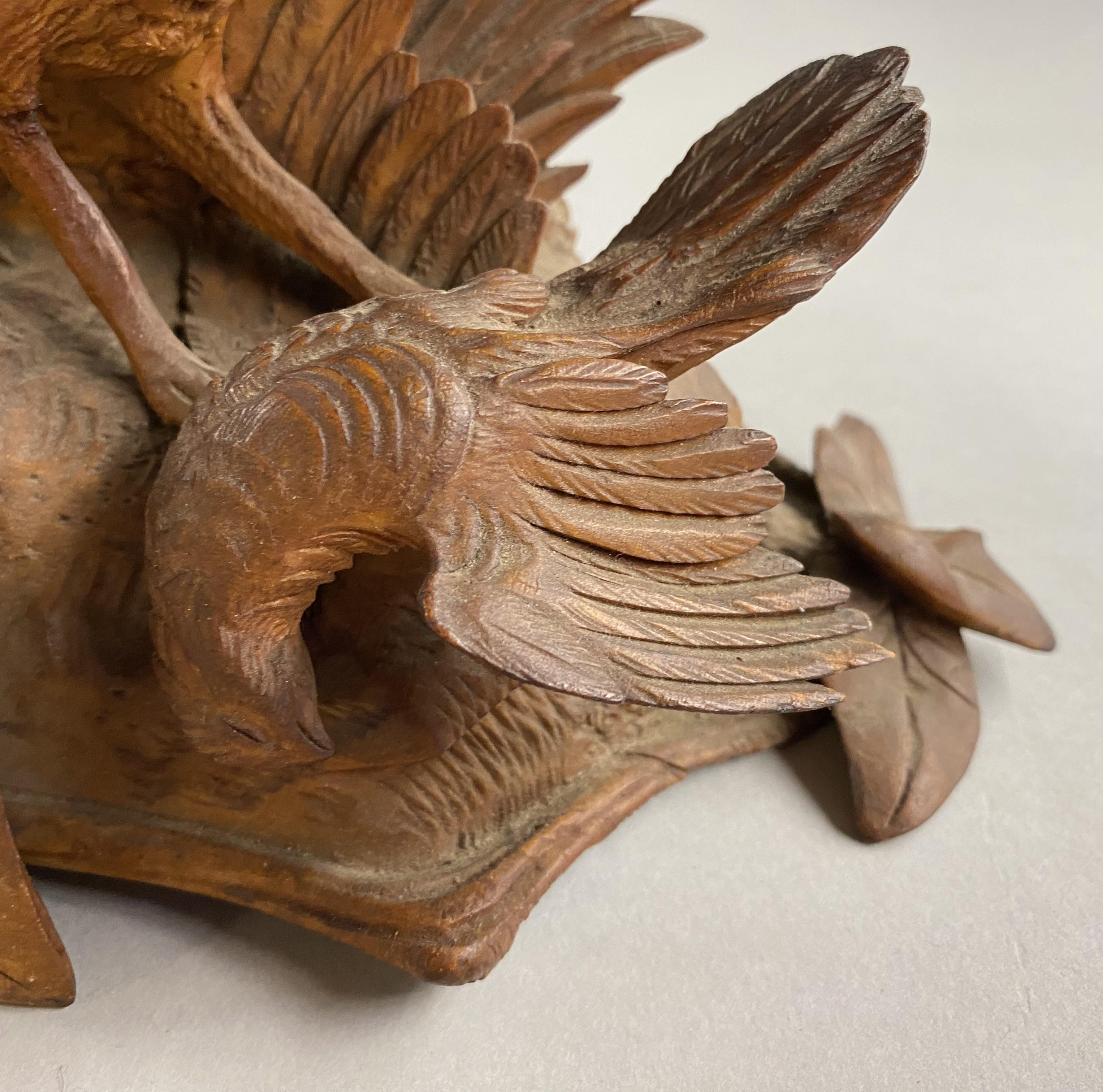 19th c Black Forest Carved Compote with Fox & Pheasant 4