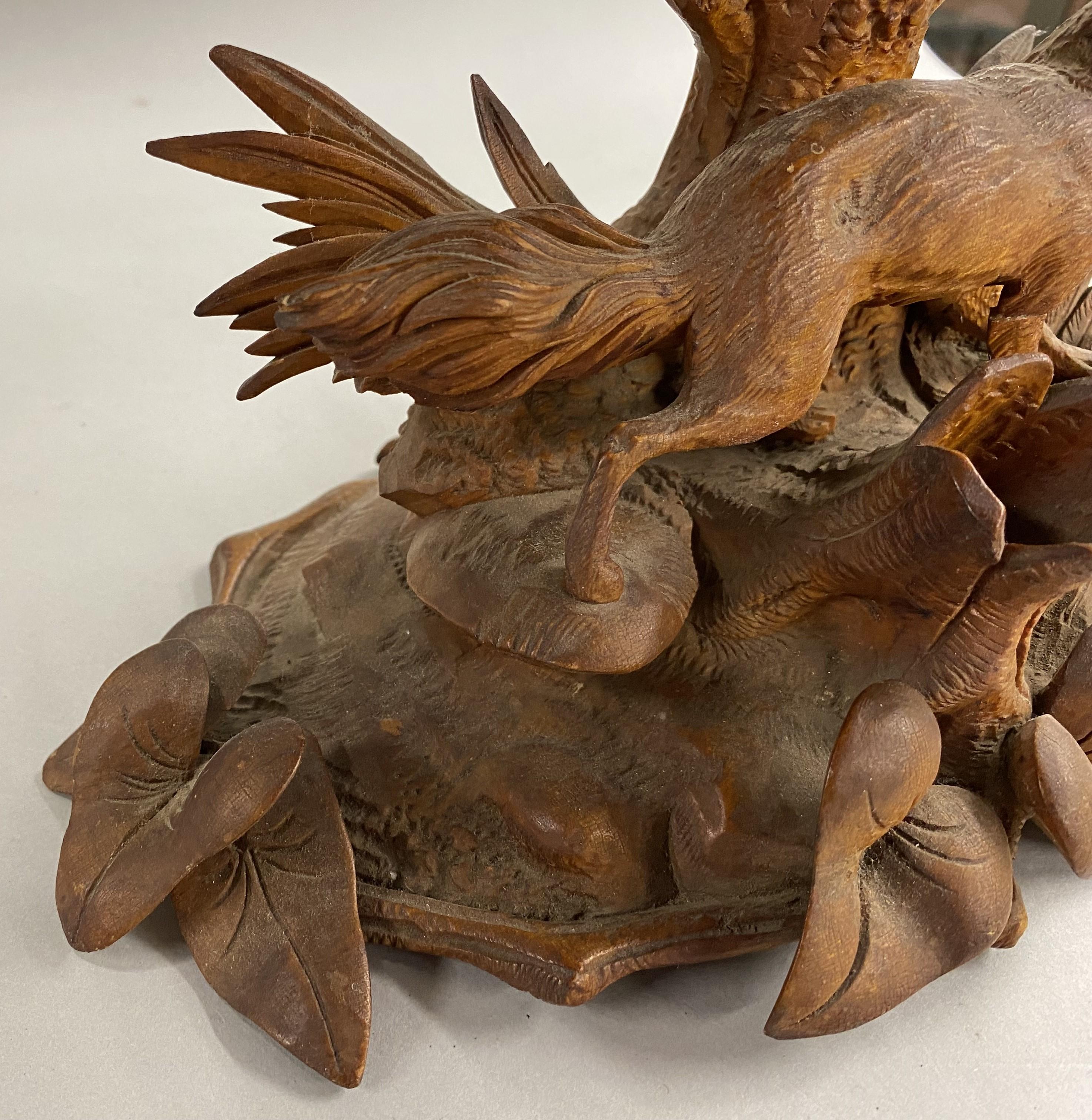 19th c Black Forest Carved Compote with Fox & Pheasant 5
