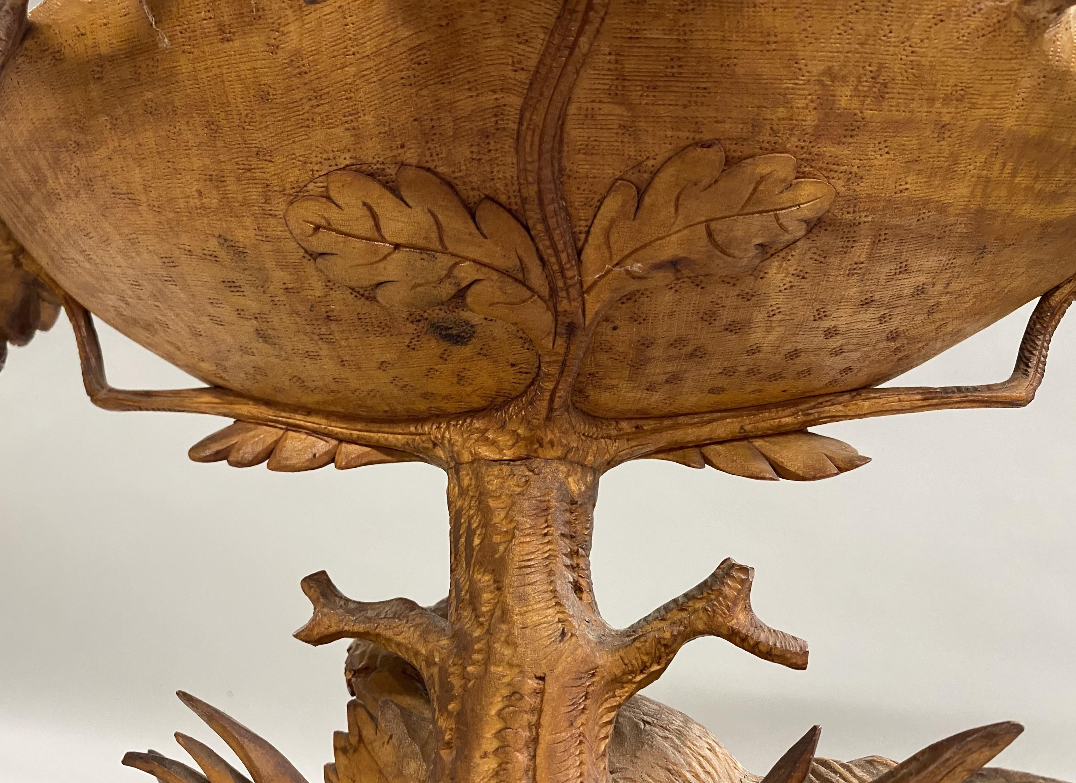 19th c Black Forest Carved Compote with Fox & Pheasant 6