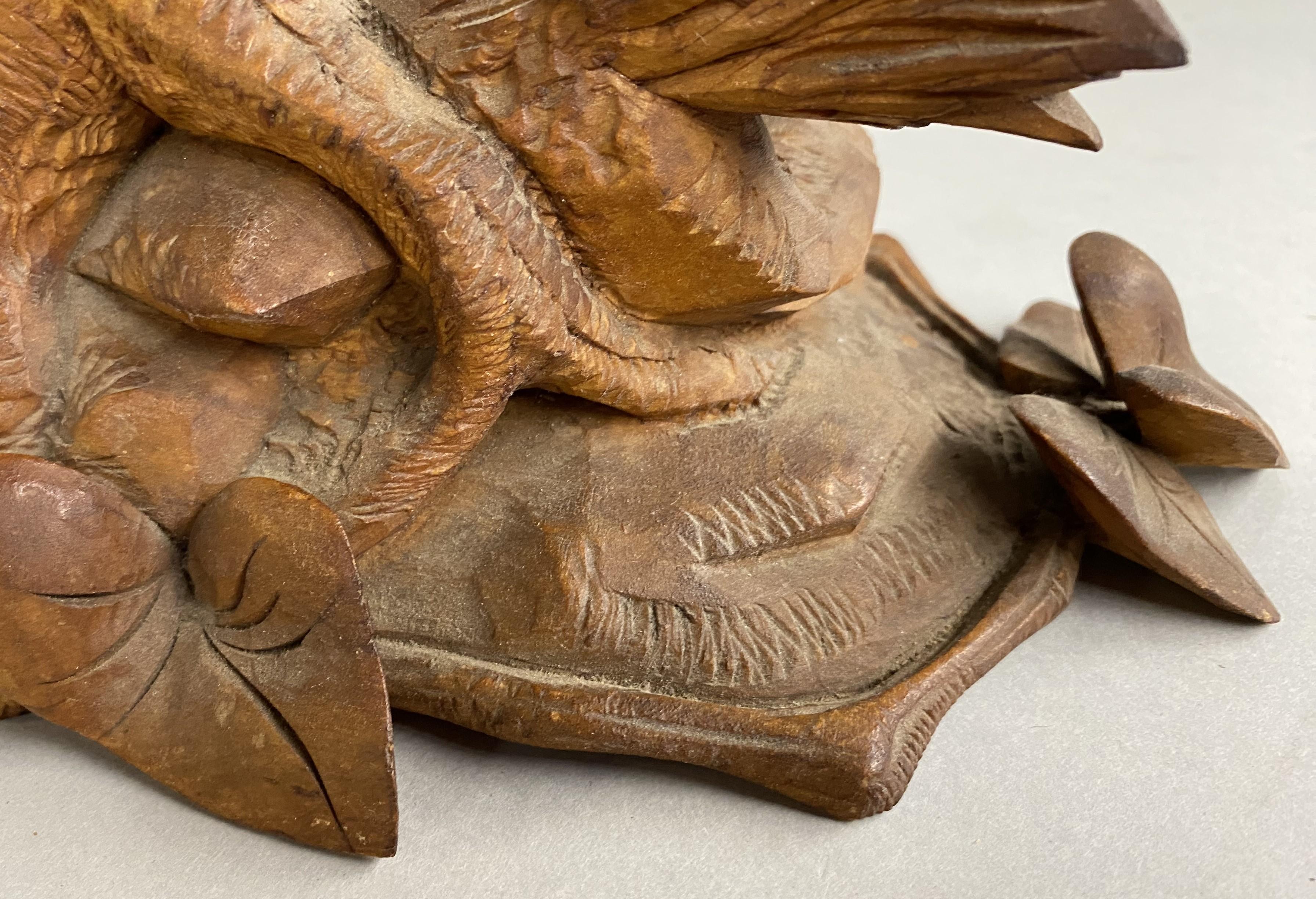 19th c Black Forest Carved Compote with Fox & Pheasant 7