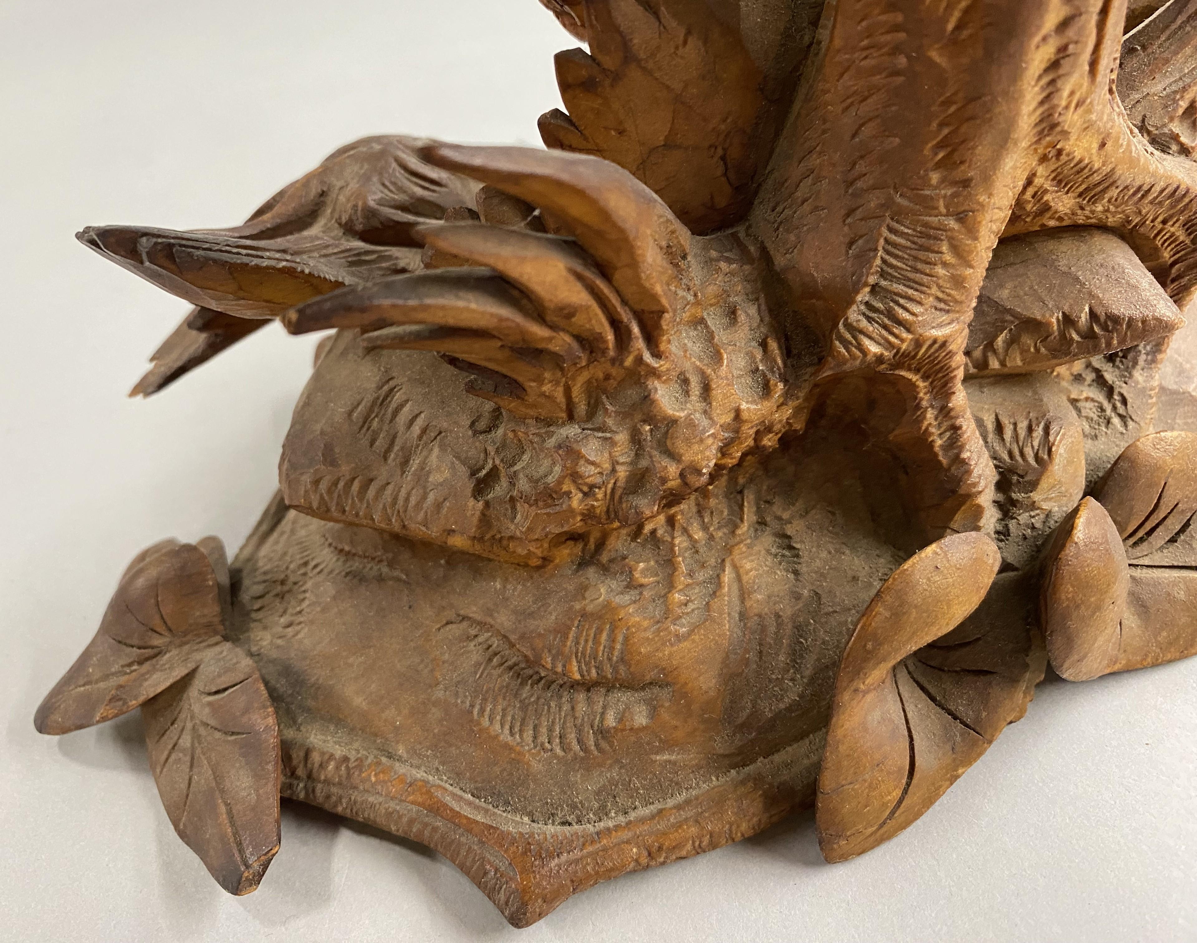 19th c Black Forest Carved Compote with Fox & Pheasant 8
