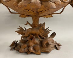 19th c Black Forest Carved Compote with Fox & Pheasant