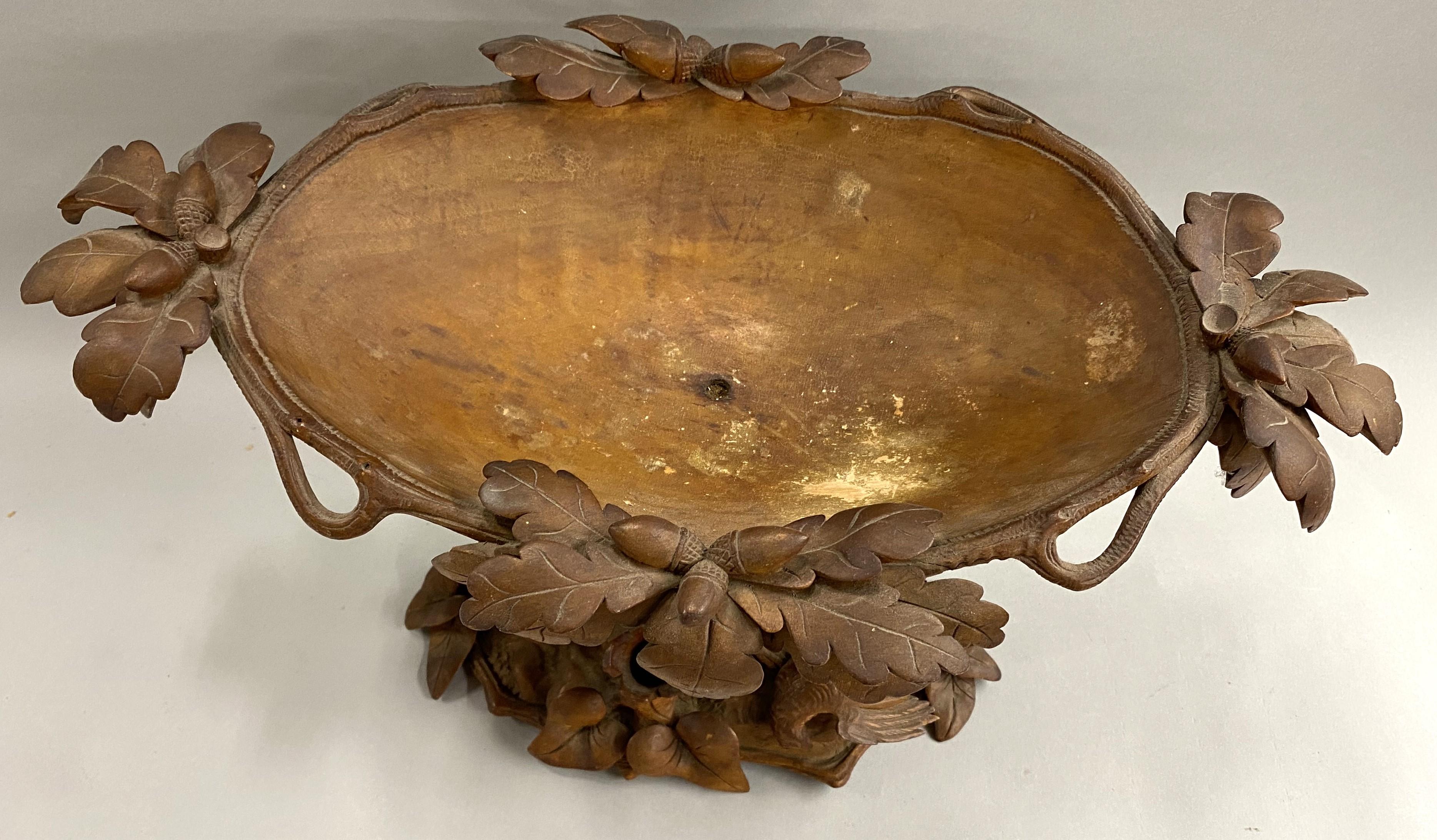German 19th c Black Forest Carved Compote with Fox & Pheasant