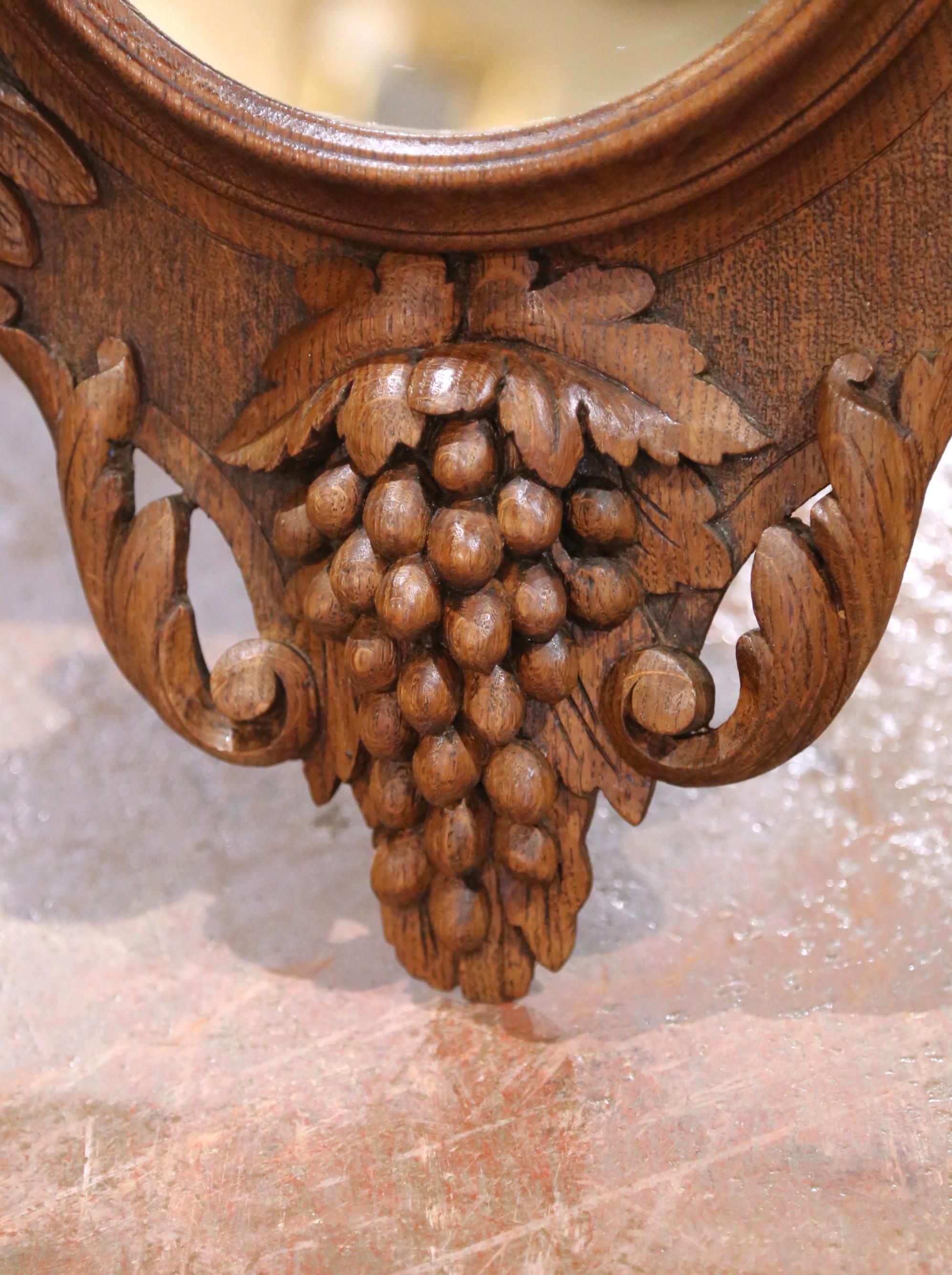 Bleached 19th C. Black Forest Carved Walnut Hunt Mirror with Dog, Game, and Grapes For Sale