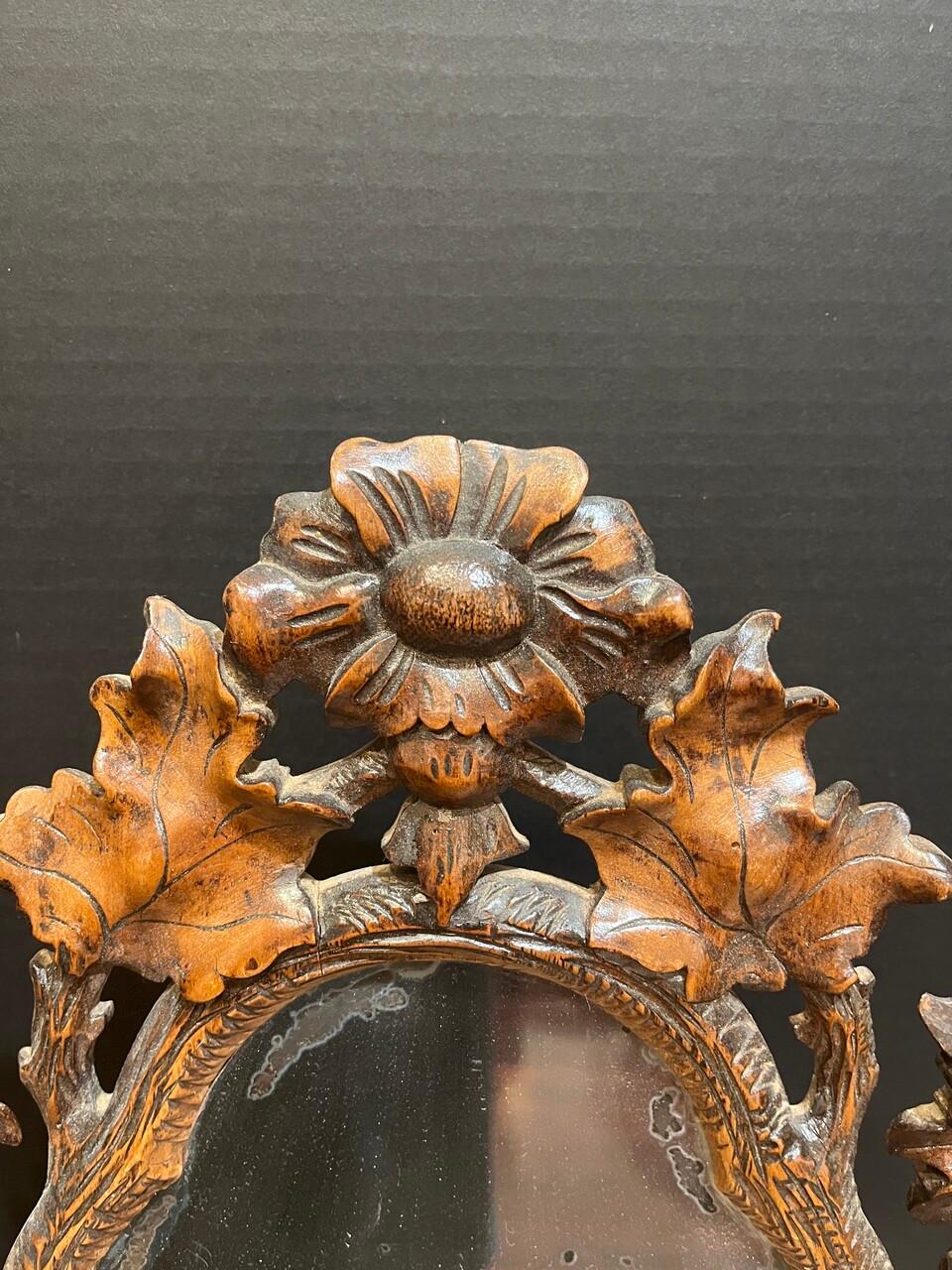 French 19th C Black Forest Dressing Table w/ Drawer and Mirror For Sale