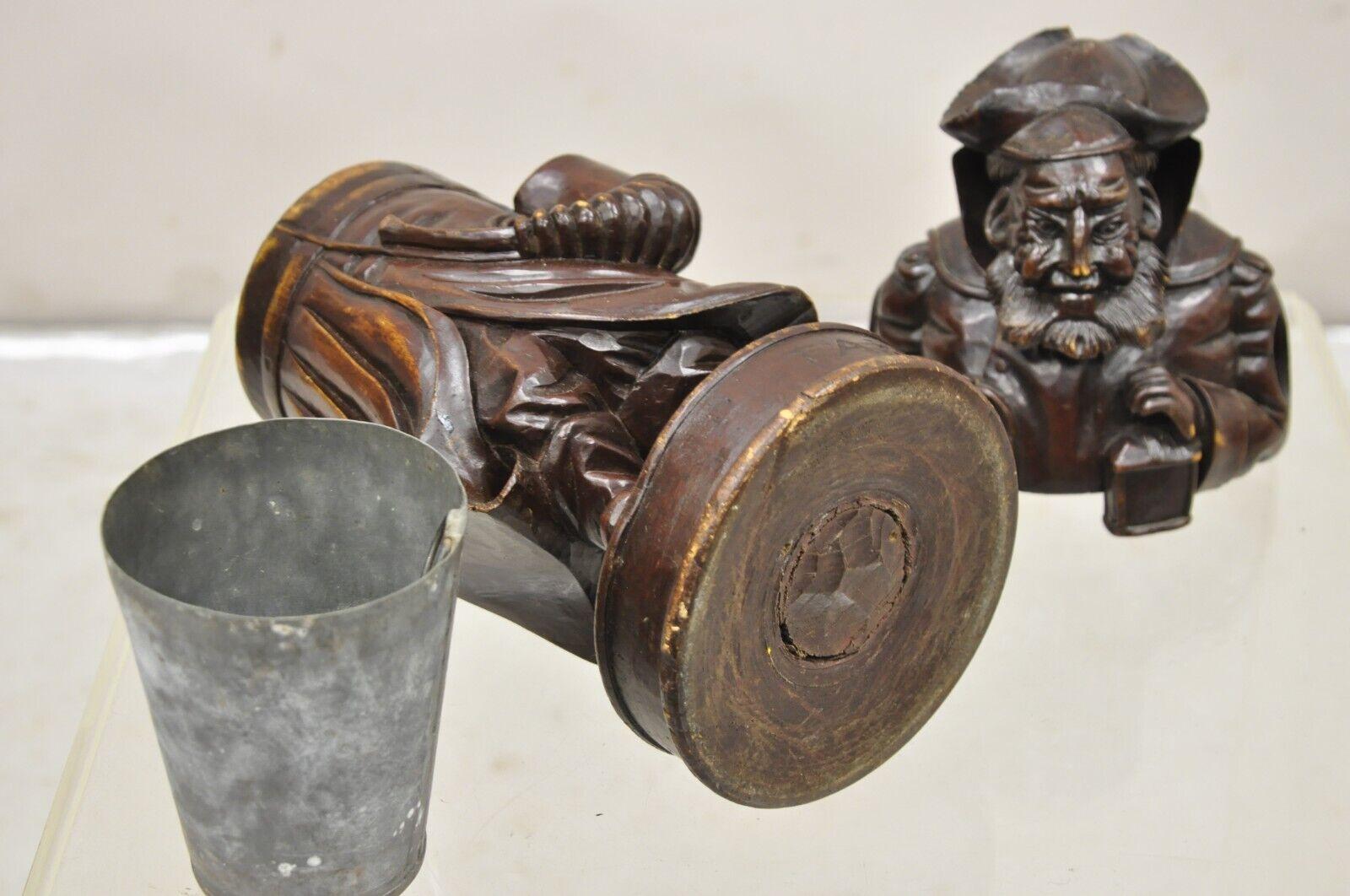 19th C. Black Forest Figural Wood Carved Night Watchman Lidded Tobacco Jar Box For Sale 6