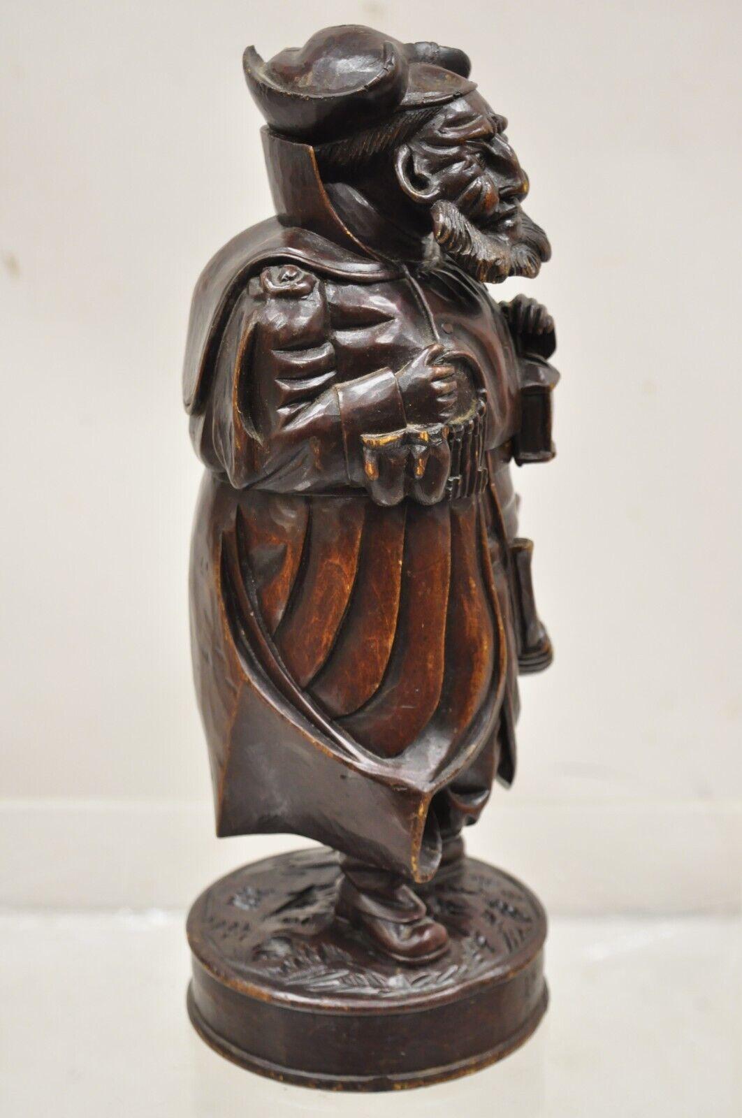 19th C. Black Forest Figural Wood Carved Night Watchman Lidded Tobacco Jar Box For Sale 7