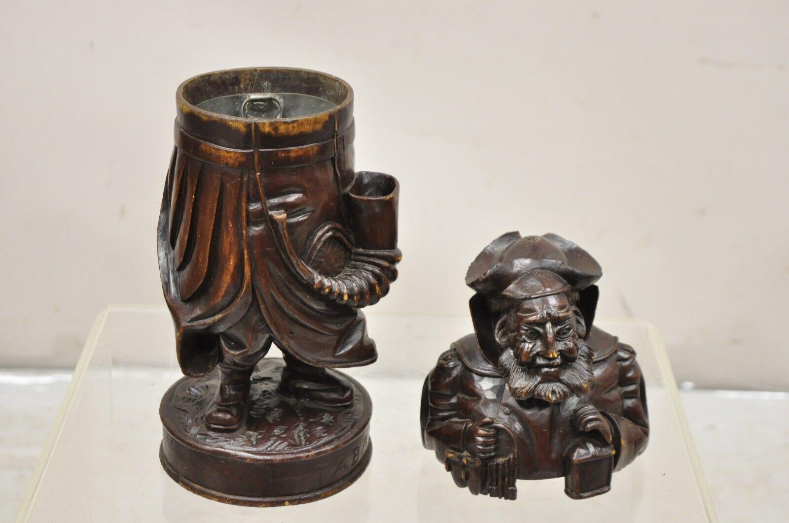 19th C. Black Forest Figural Wood Carved Night Watchman Lidded Tobacco Jar Box For Sale 8