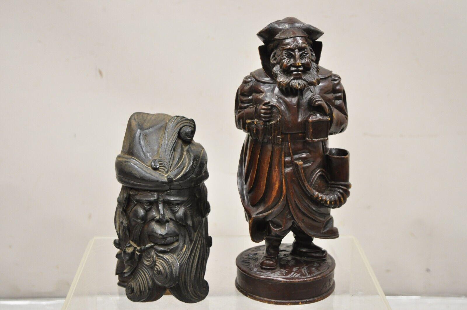 A.I.C. Black Forest Figural Wood Carved Night Watchman Lidded Tobacco Jar Box en vente 7