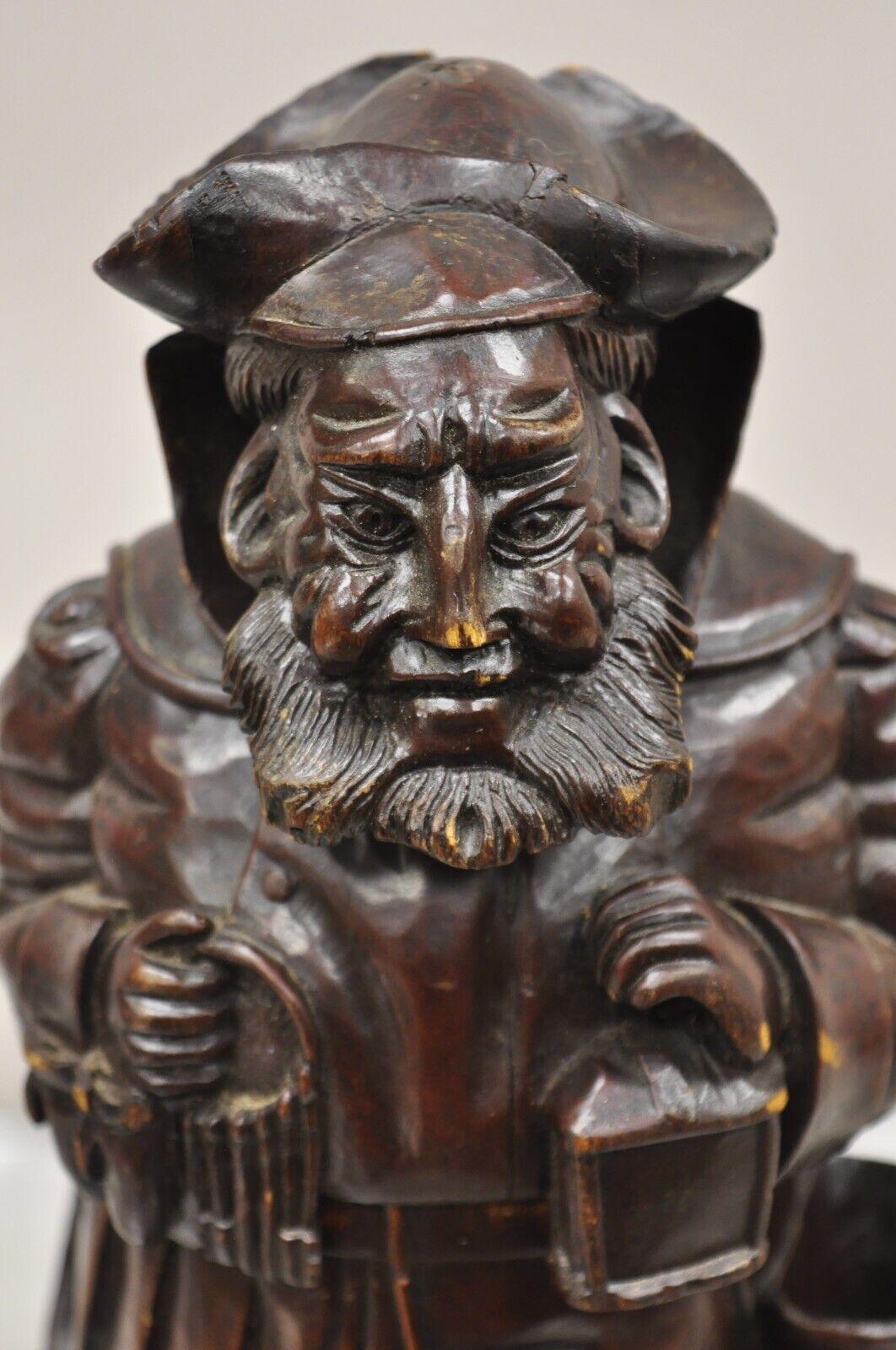 A.I.C. Black Forest Figural Wood Carved Night Watchman Lidded Tobacco Jar Box Bon état - En vente à Philadelphia, PA