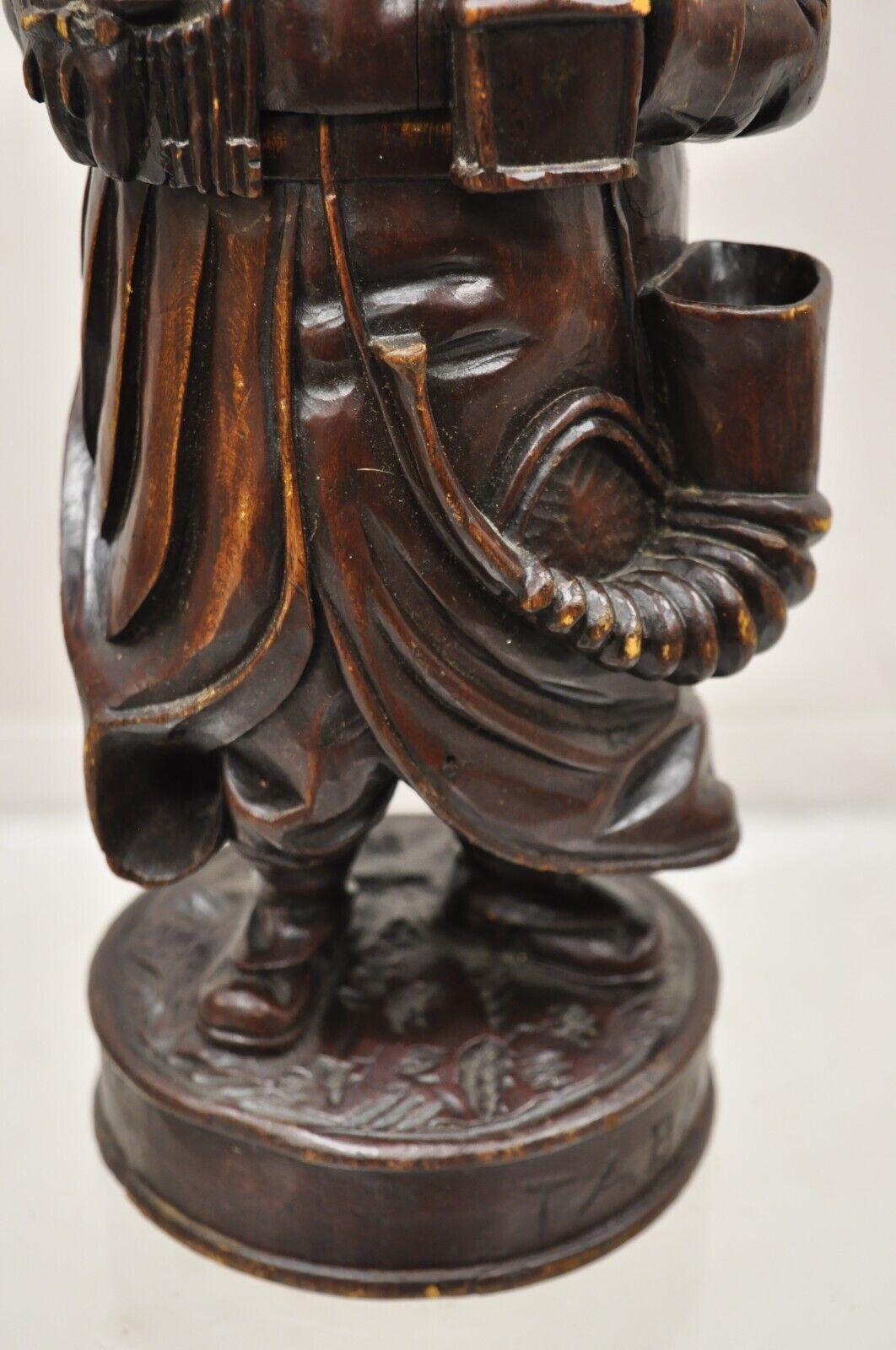 Bois A.I.C. Black Forest Figural Wood Carved Night Watchman Lidded Tobacco Jar Box en vente