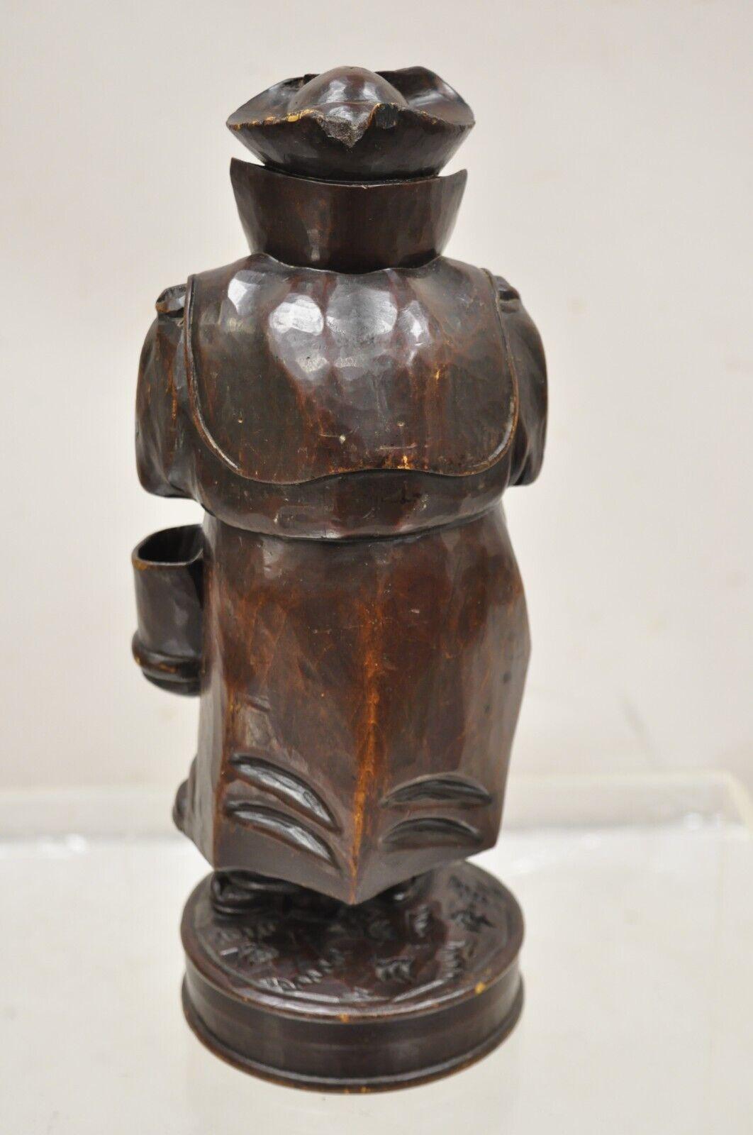 A.I.C. Black Forest Figural Wood Carved Night Watchman Lidded Tobacco Jar Box en vente 2