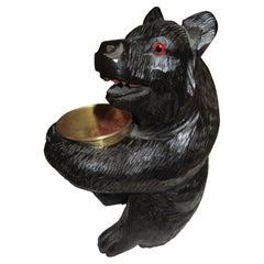 19th C Black Forest Hand-Carved Swiss Brienz Bear with Brass Holder