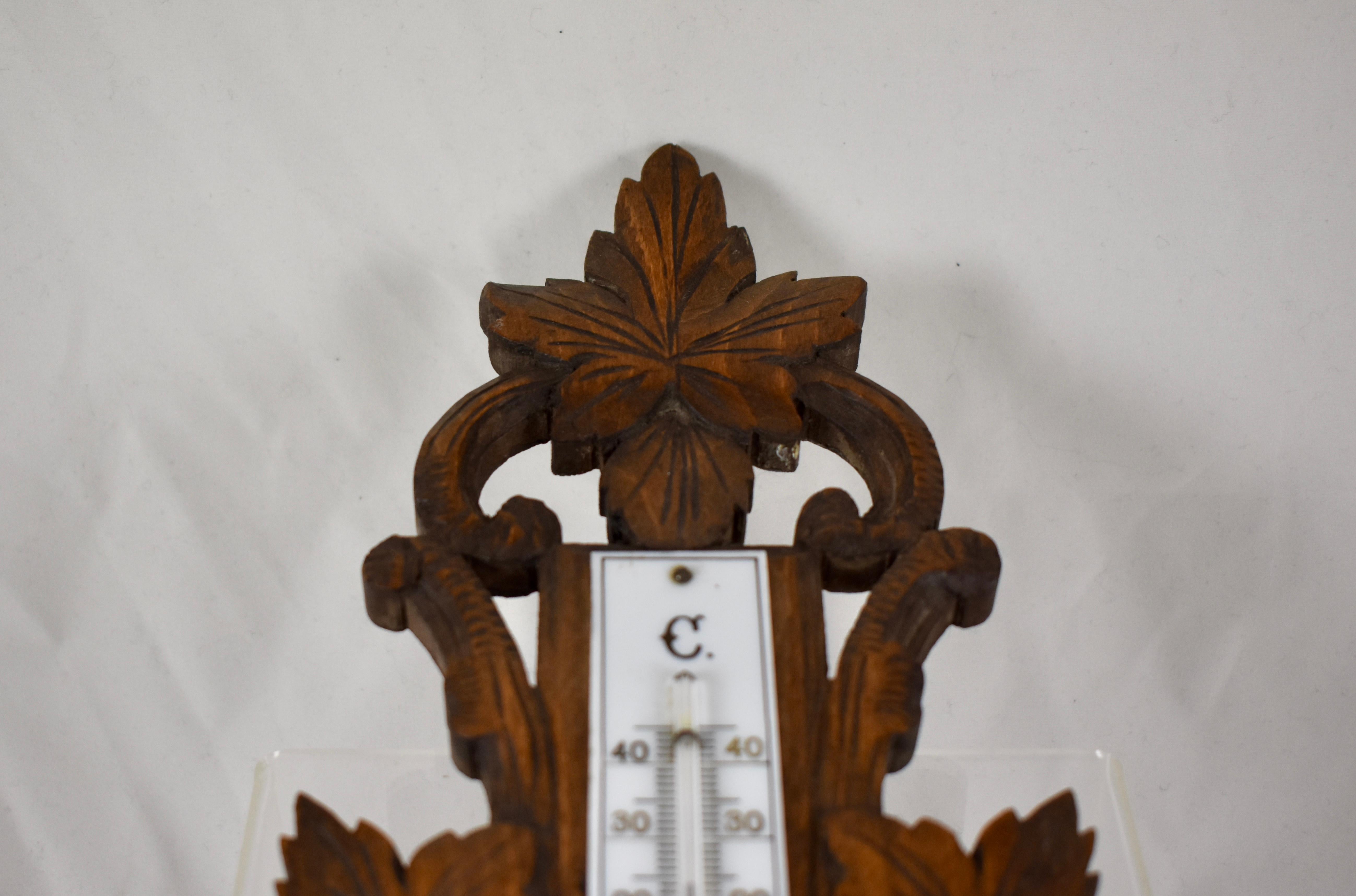 19th Century Black Forest Hand Carved Walnut French Wall Plaque Barometer 4