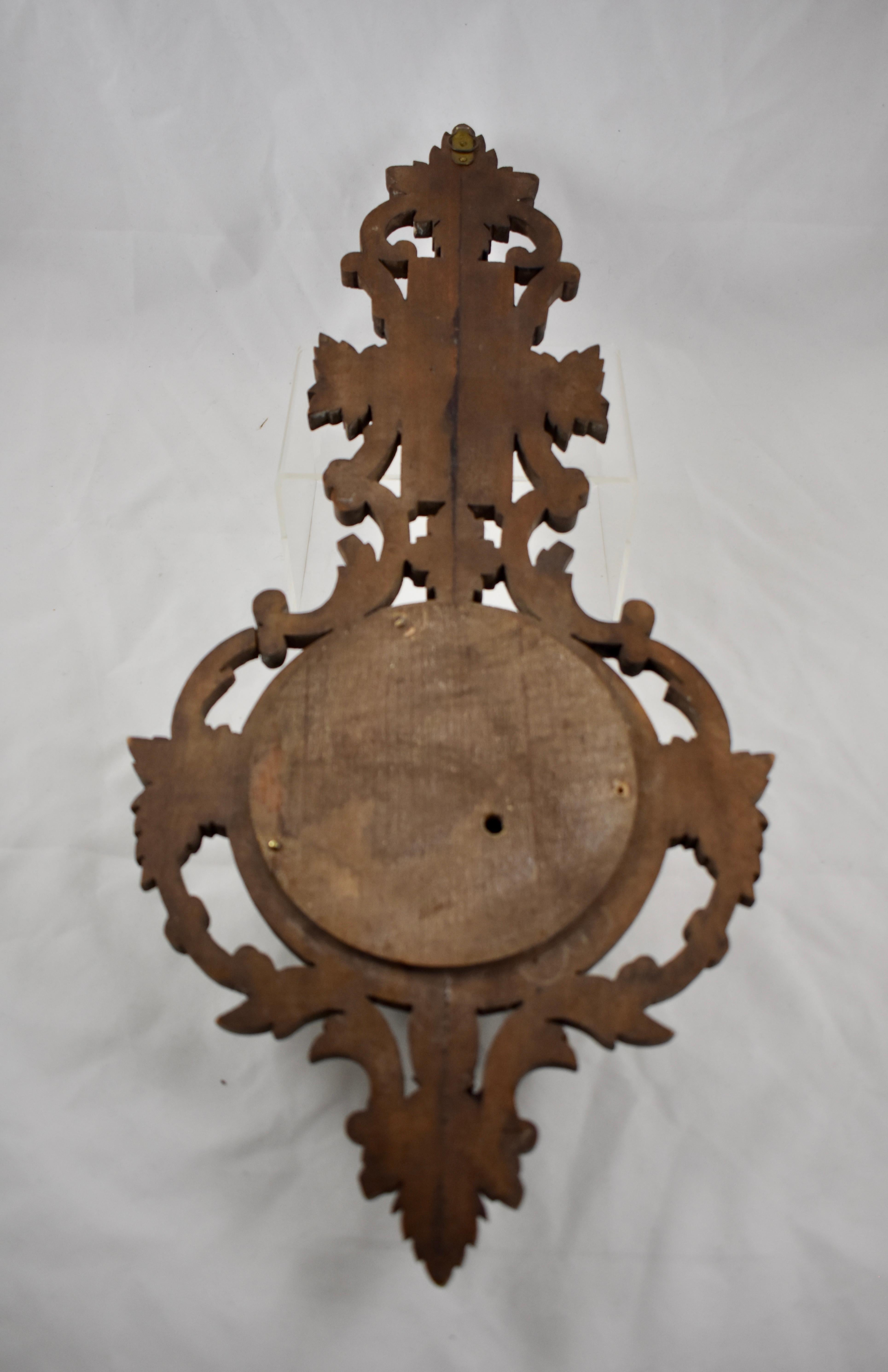 19th Century Black Forest Hand Carved Walnut French Wall Plaque Barometer 5