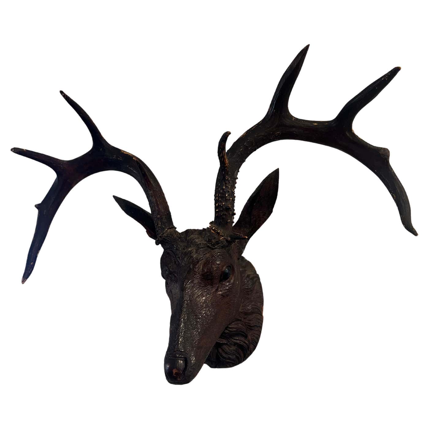 19th C Black Forest Stag Head Antler Wall Mount Deer Sculpture For Sale ...