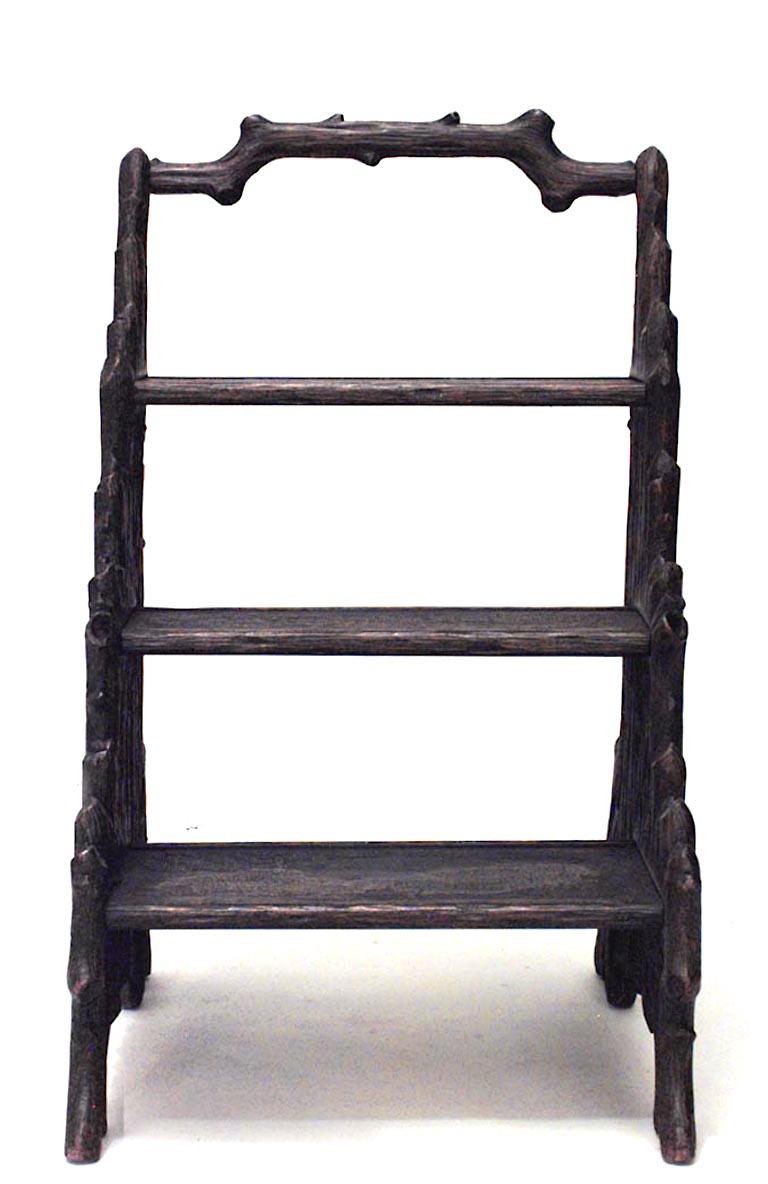 German Black Forest Walnut Library Ladder For Sale