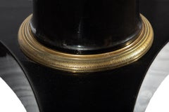 19th-C. Black Lacquer Pedestal Table w Fossil Stone Top and Gilt-Bronze Elements