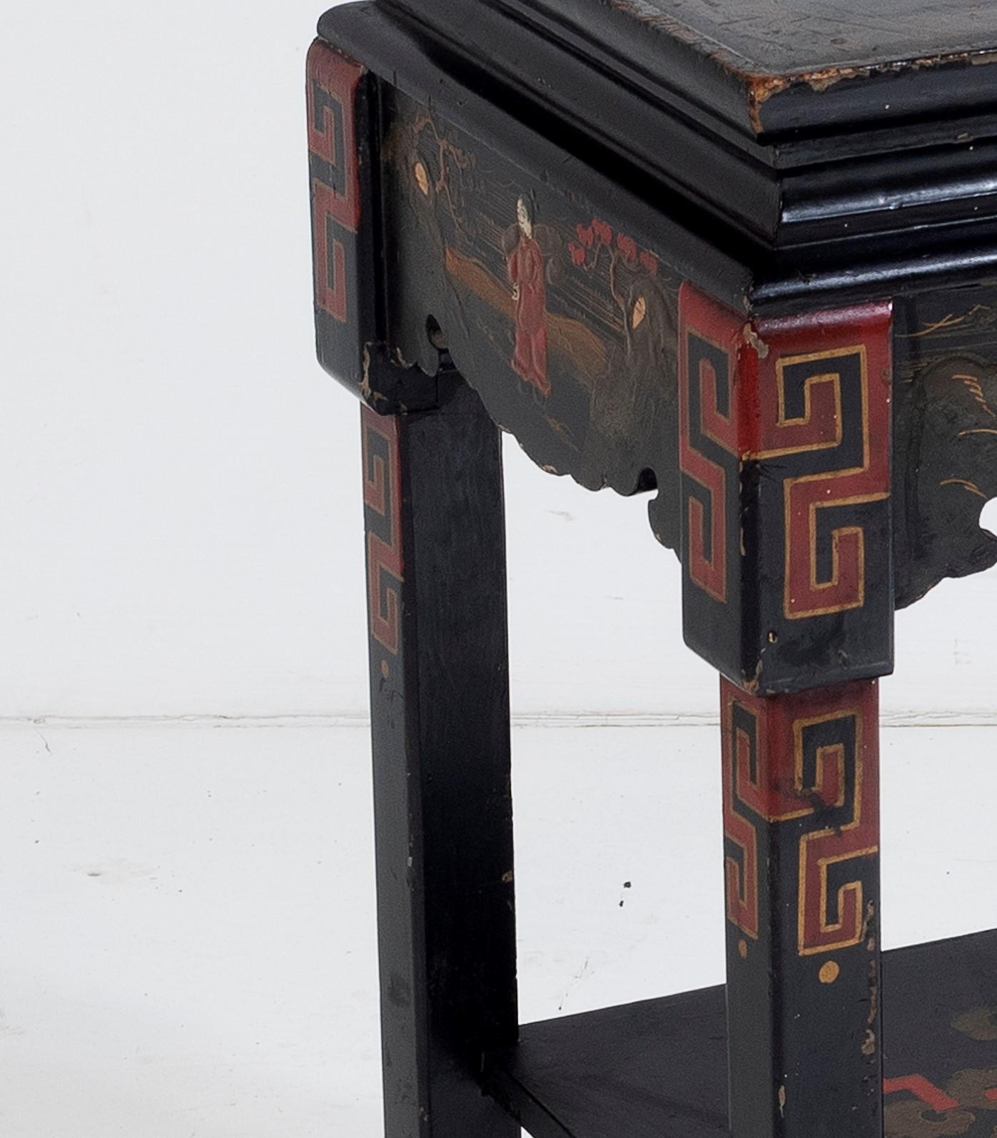 19th C. Black Lacquered Chinese Oriental Decorative Chinoiserie Occasional Table 5
