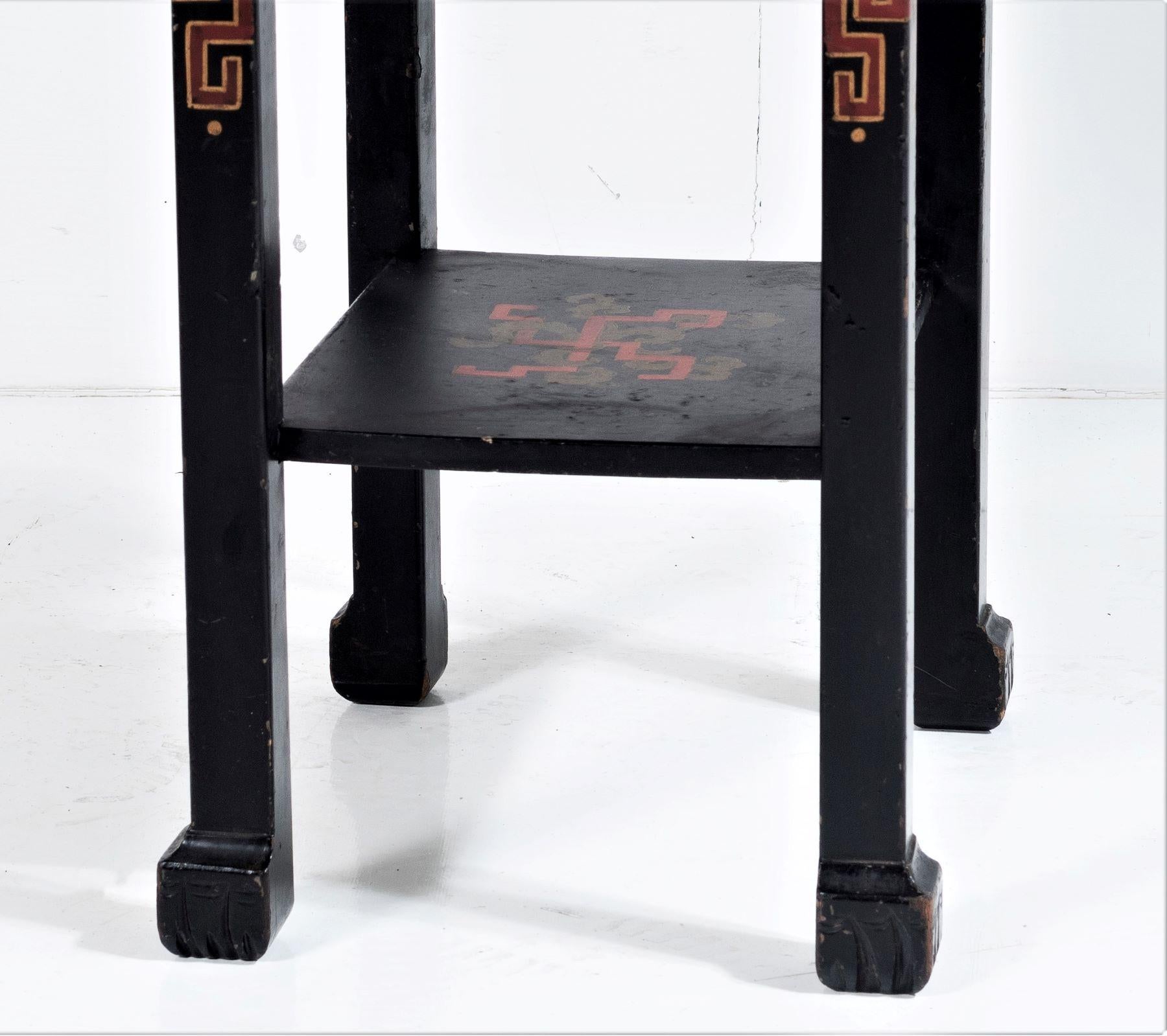 Pine 19th C. Black Lacquered Chinese Oriental Decorative Chinoiserie Occasional Table