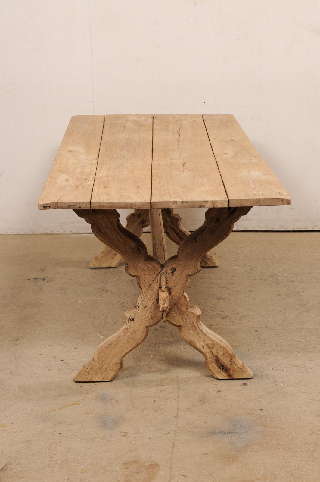 19th C. Bleached Oak X-Leg Table or Desk, France For Sale 5