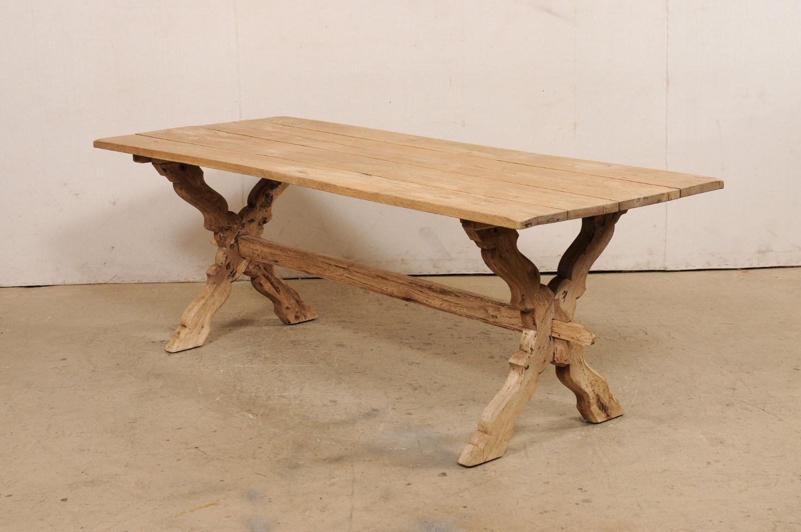 19th C. Bleached Oak X-Leg Table or Desk, France For Sale 6