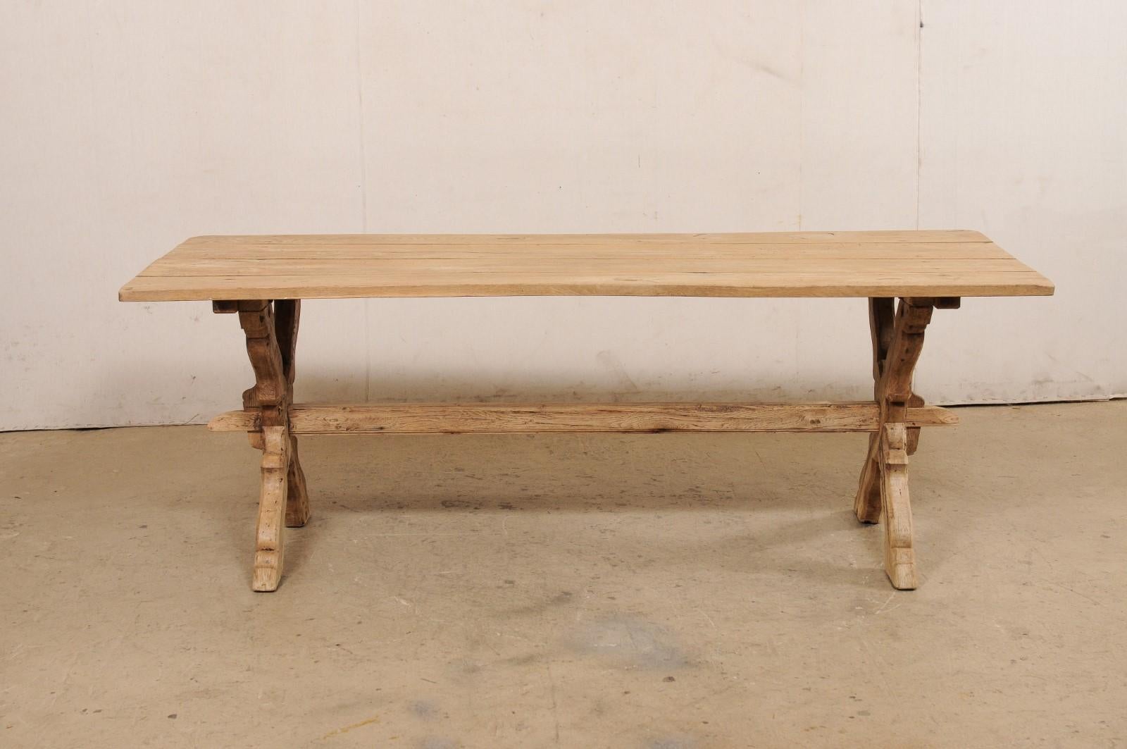 19th C. Bleached Oak X-Leg Table or Desk, France For Sale 7