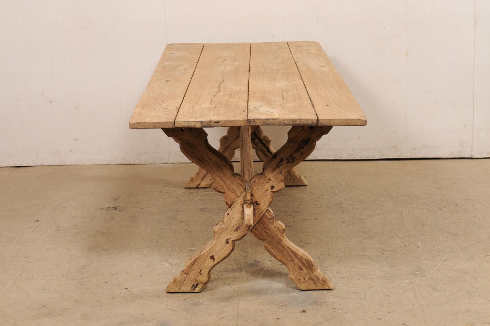 19th C. Bleached Oak X-Leg Table or Desk, France For Sale 1