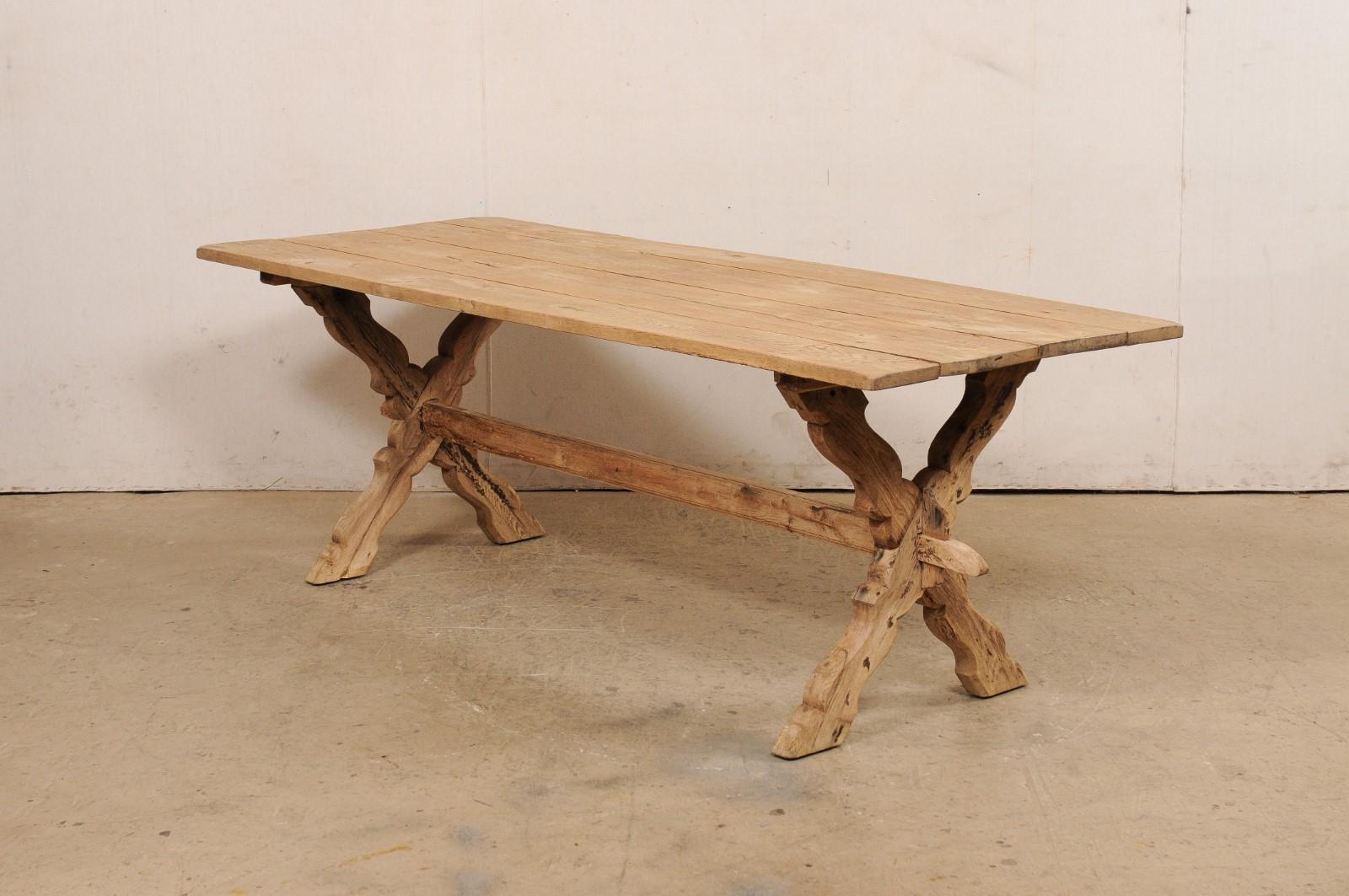 19th C. Bleached Oak X-Leg Table or Desk, France For Sale 2
