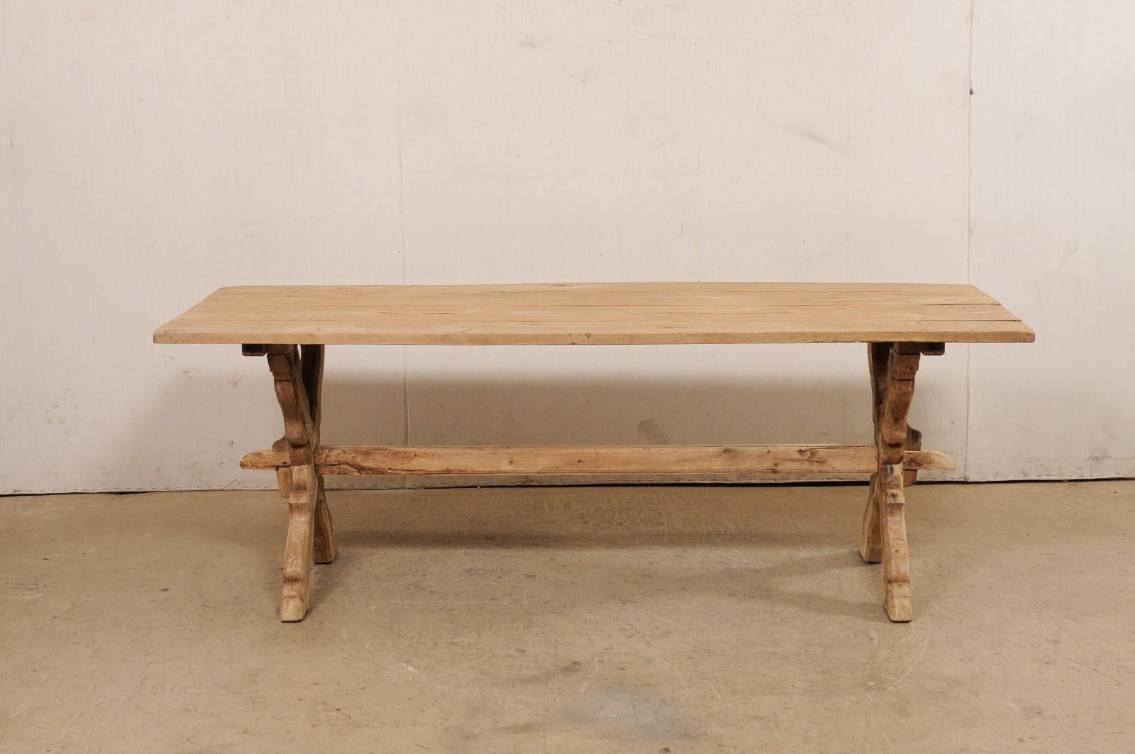 19th C. Bleached Oak X-Leg Table or Desk, France For Sale 3
