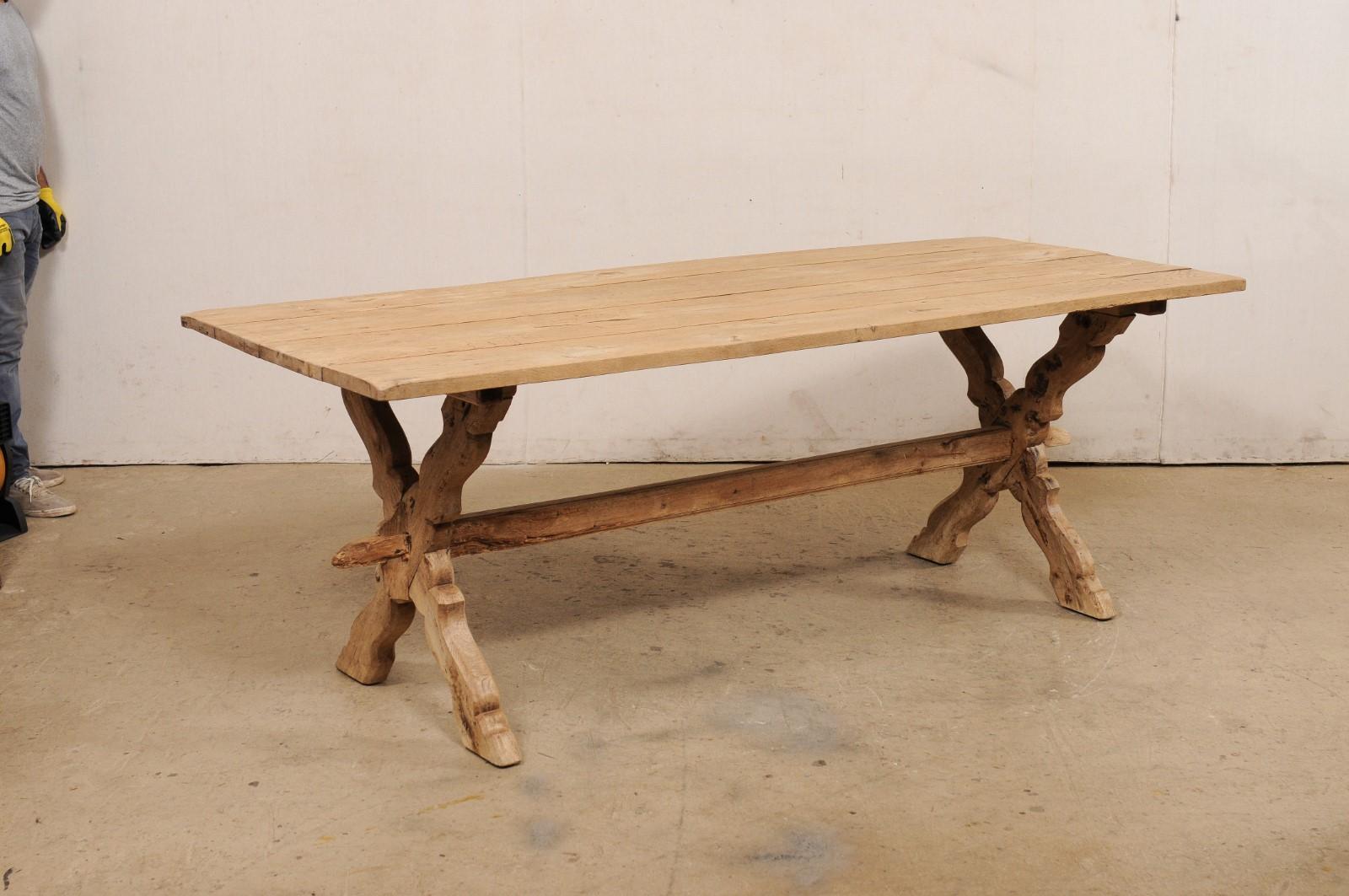 19th C. Bleached Oak X-Leg Table or Desk, France For Sale 4