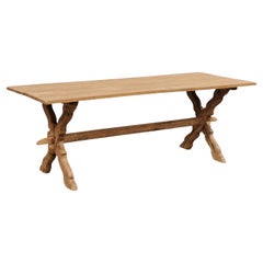 19th C. Bleached Oak X-Leg Table or Desk, France
