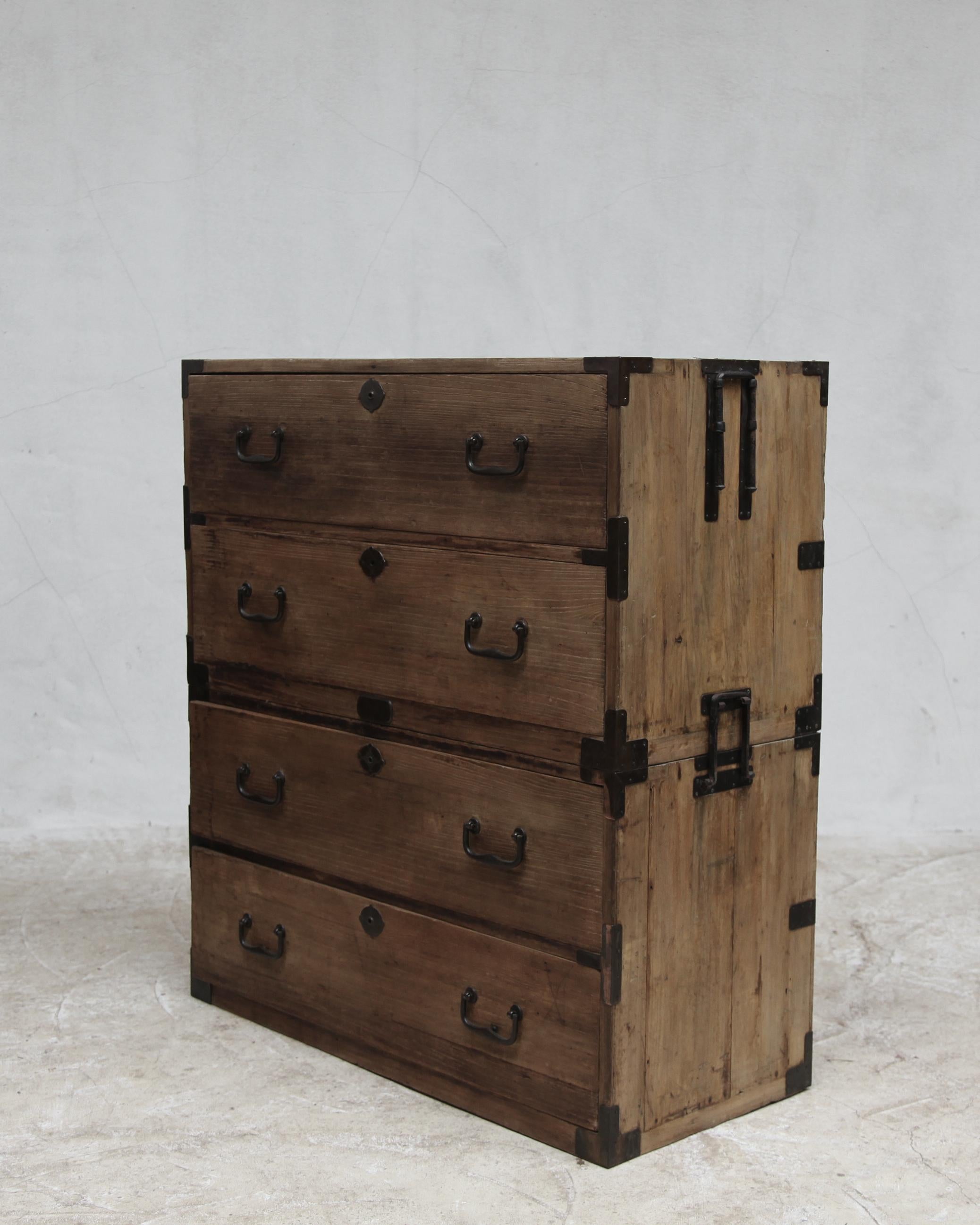 19th C. Bleached-Out Two Part Japanese Tansu Wabi Sabi In Good Condition In London, GB