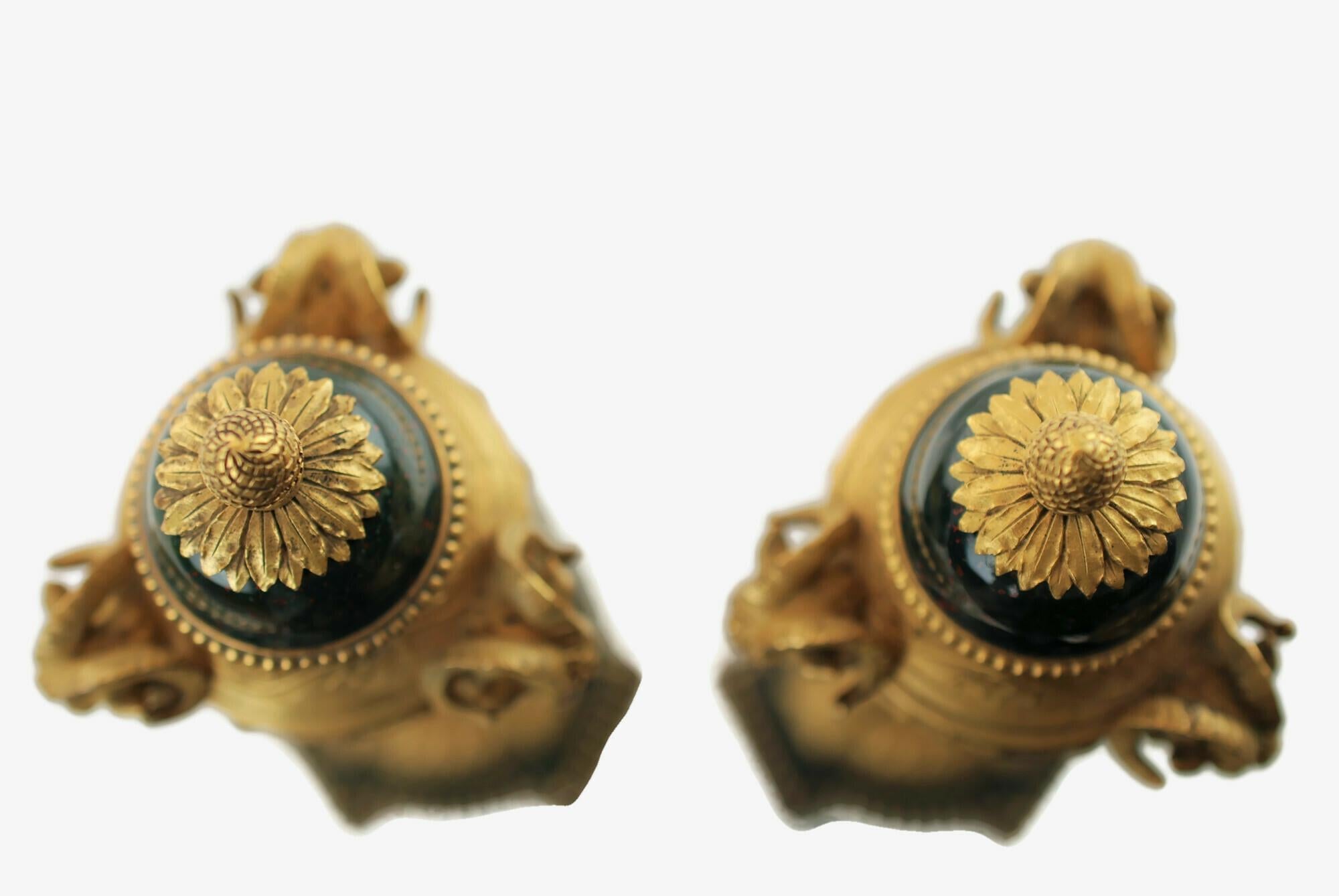 19th C Bloodstone Cassolettes with Ormolu Mounts Rams Head Motif Louis XVI Style For Sale 6