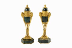 19th C Bloodstone Cassolettes with Ormolu Mounts Rams Head Motif Louis XVI Style