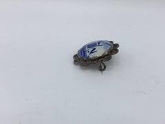 19th Century Blue and White Delft Pin with Silver Framing