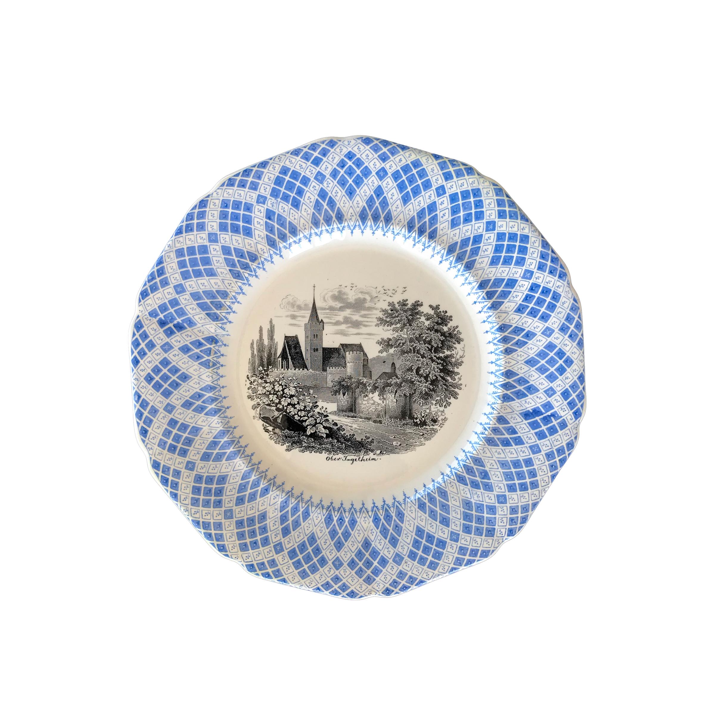 19th C. Blue & Black German Cities Plates, Set of 6 For Sale 4