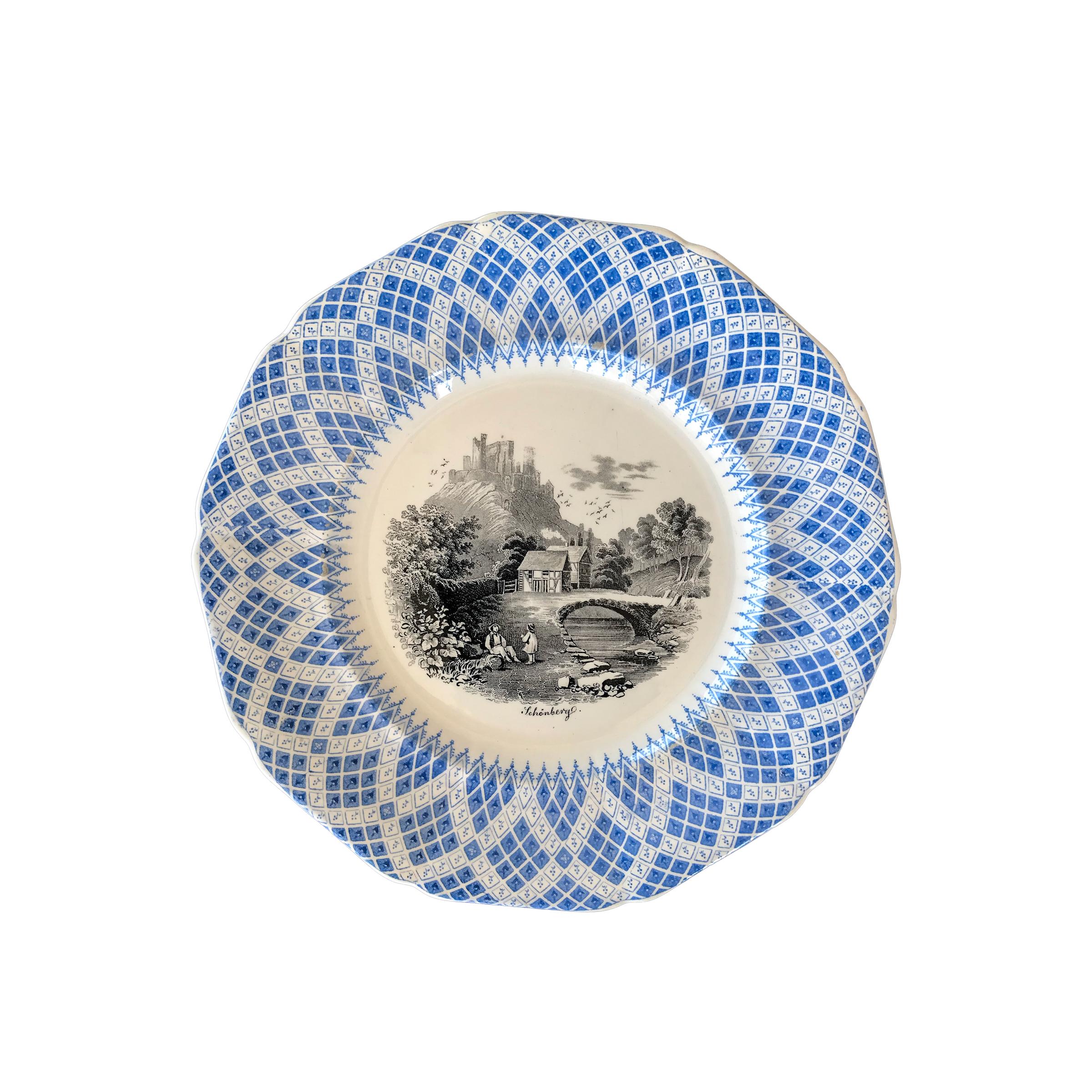 19th C. Blue & Black German Cities Plates, Set of 6 For Sale 5