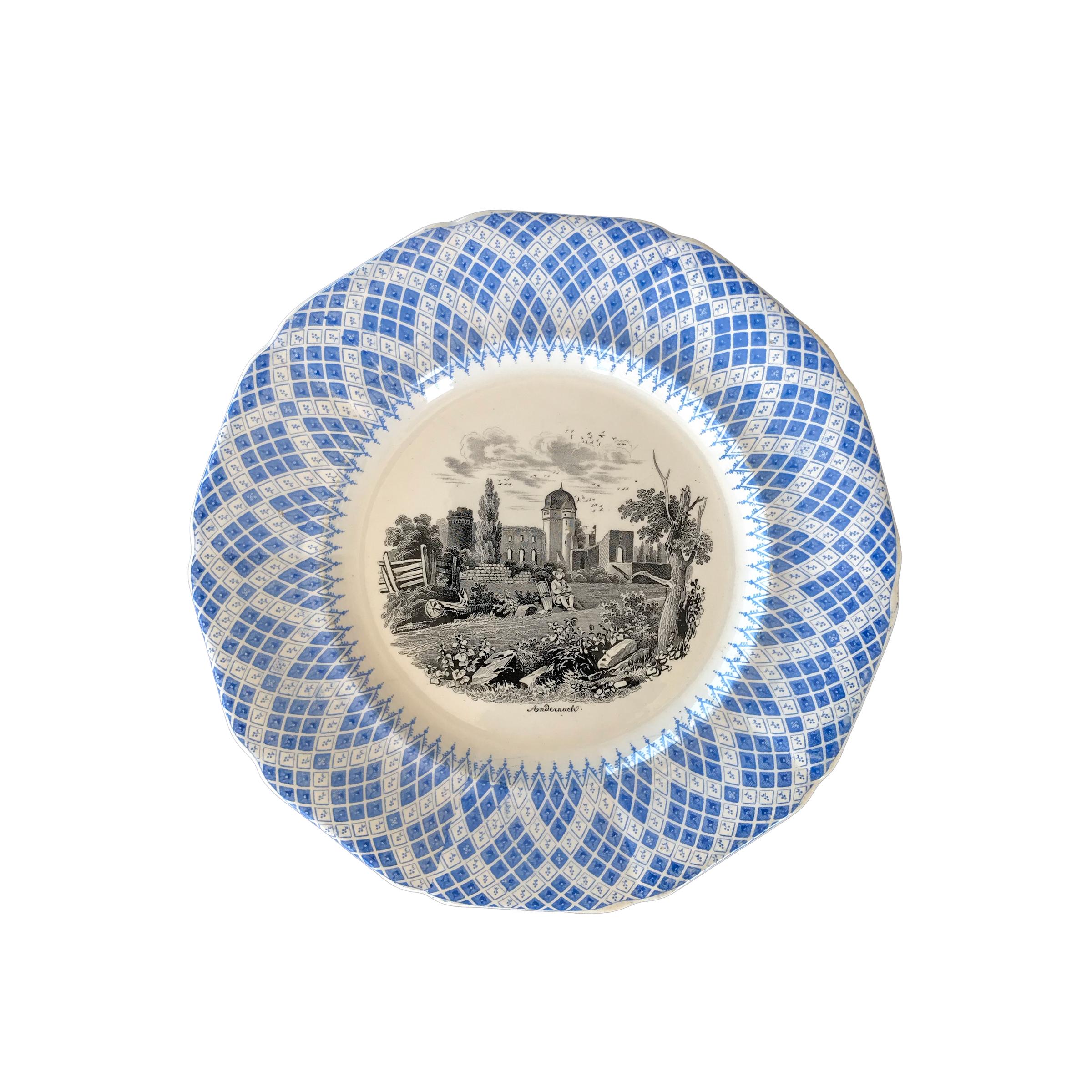 19th C. Blue & Black German Cities Plates, Set of 6 In Good Condition For Sale In AMSTERDAM, NH